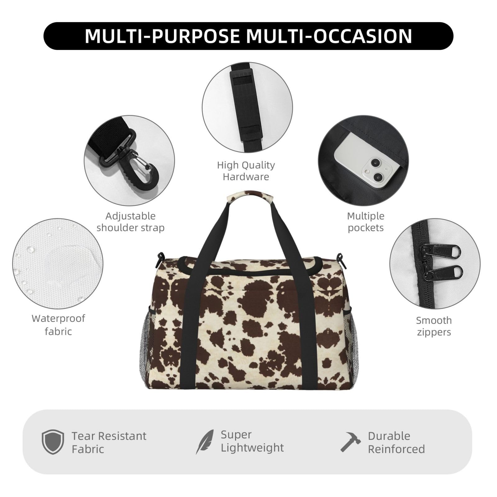 Borsone da viaggio in pelle bovina marrone Weekend Borsa Weekender Pernottamento Carry On Borsa a mano Allenamento Sport Ospedale