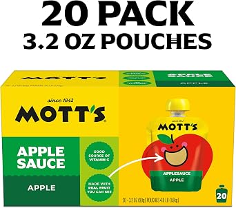 Mott's Applesauce, Made from Real Fruit, No Artificial Flavors, Good Source of Vitamin C, 3.2 oz Clear Pouches, 20 Pack