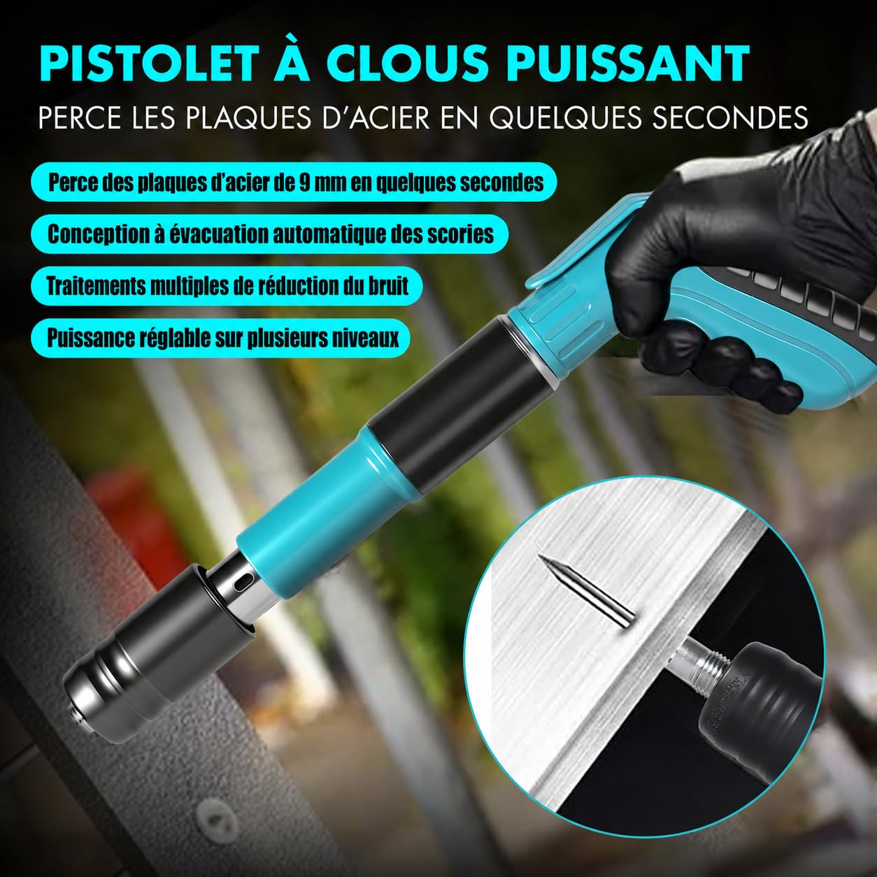 Pistolet à Clous à Béton Manuel, 5 Vitesses Pistolet Pneumatique pour Acier et Béton, Pistolets à Ongles Portable avec Gants à Lunettes (Ongles Non Inclus)