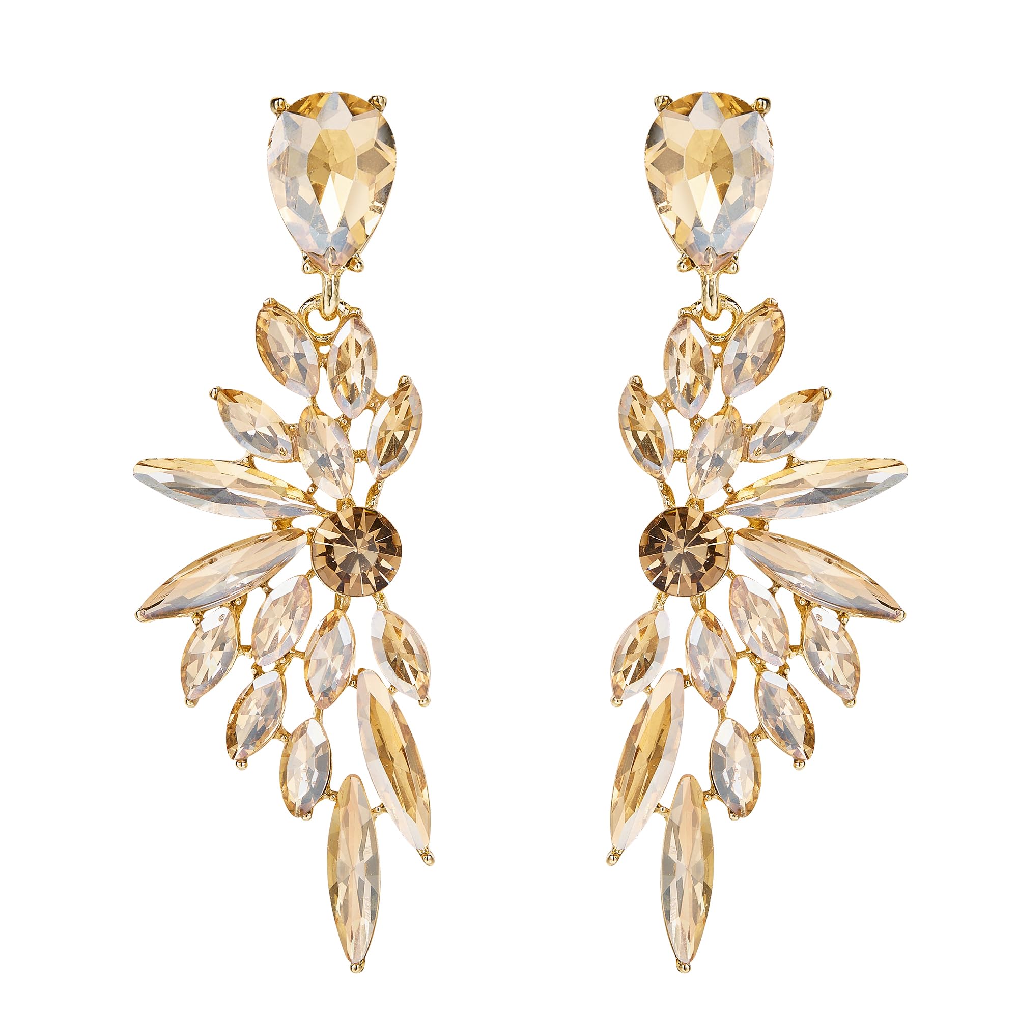 BriLove Women's Wedding Bridal Crystal Teardrop Multi Marquise Cluster Bling Dangle Earrings, Crystal Metal, crystal