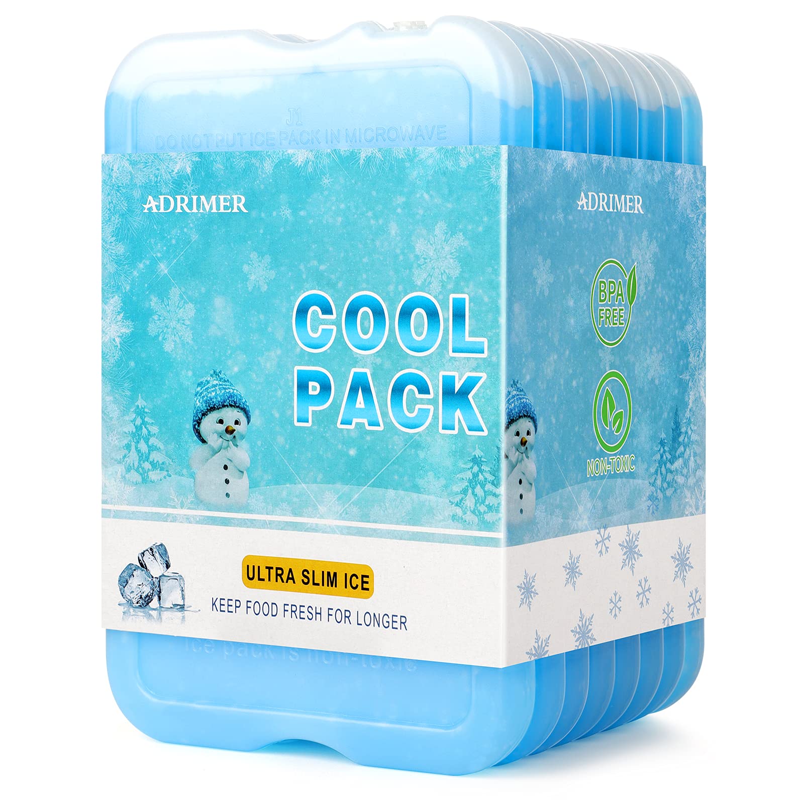 ADRIMER Ice Packs for Lunch Bags, Long-Lasting Ice Pack for Cooler, Reusable Gel Ice Freezer Packs Ultra-Thin for Everyday Use