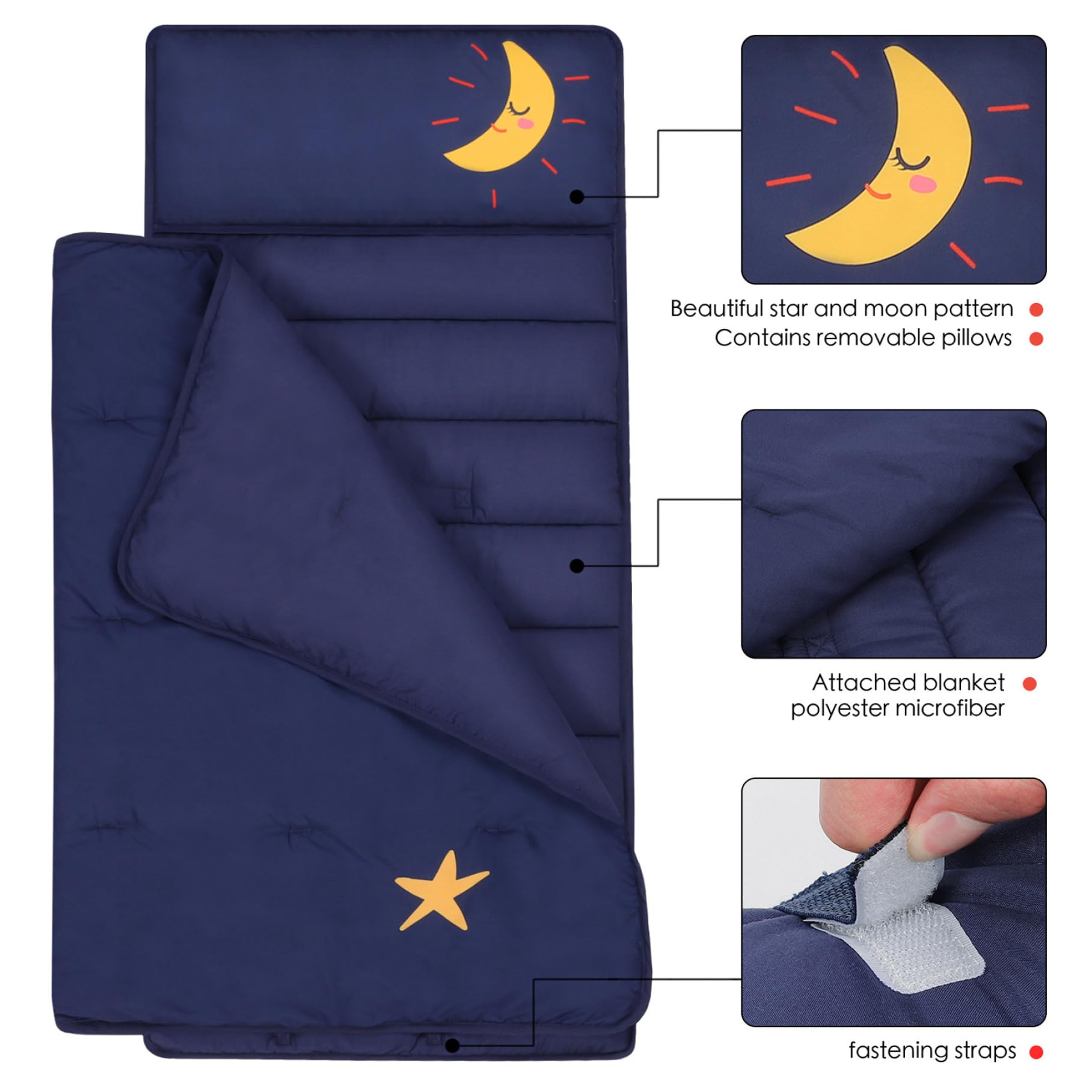 Nickerchenmatte 20x46 Zoll Faltbare Nickerchenmatte für Kleinkinder mit Kissenmattendecke tragbare Schlafsack Kinder mit Befestigungsgurten Nickerchenmatte für Kleinkinder für Kindergarten, Schlafsäc