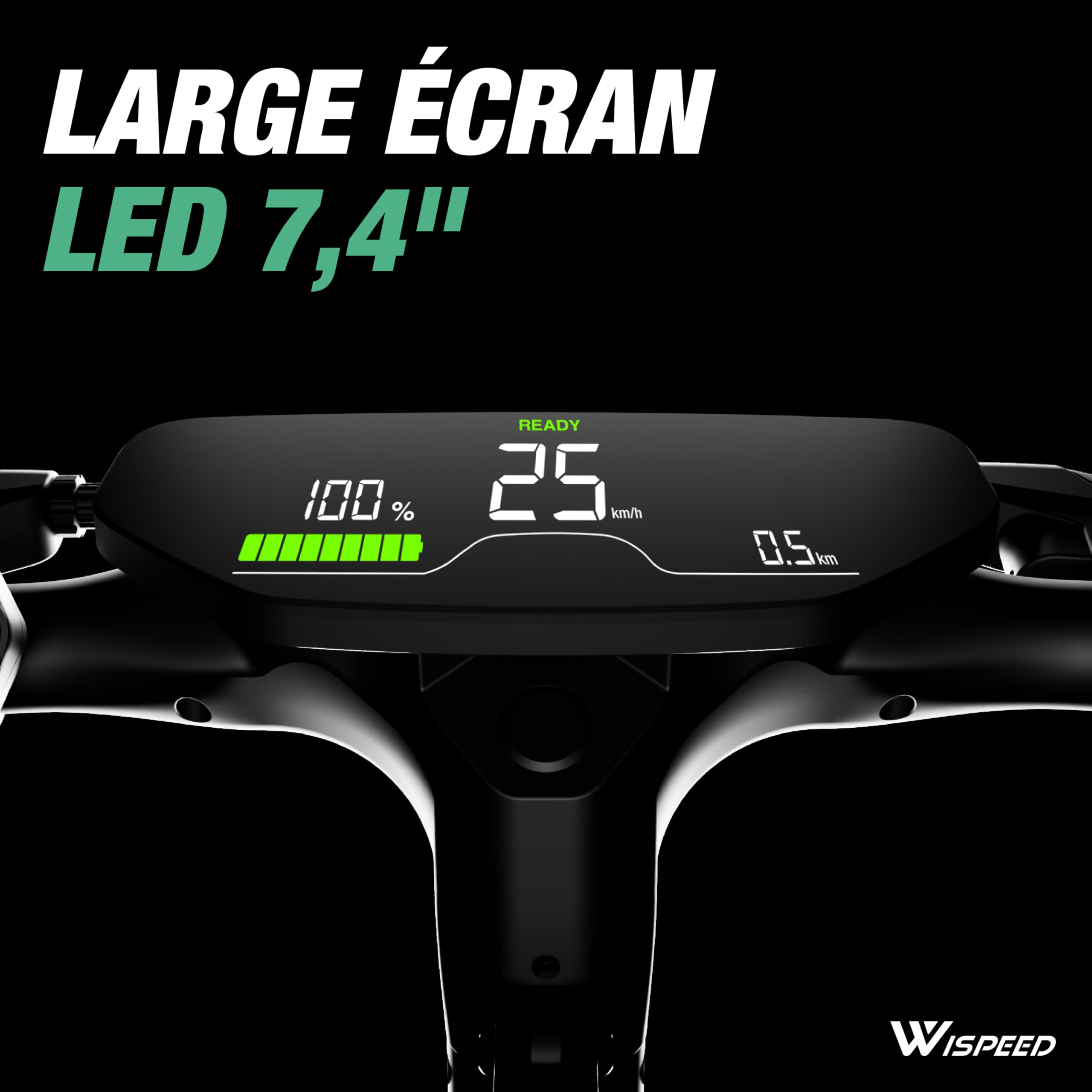 Wispeed - SUVPILOT 150R - Trotinette électrique Off Road - 800 W - Pliable - Pneu Cross 10" - 60km - 25km/h - Deck Ultra Large 20cm - IP65 - IPX6 - Écran LED - Double Frein - Double Suspension - Noir