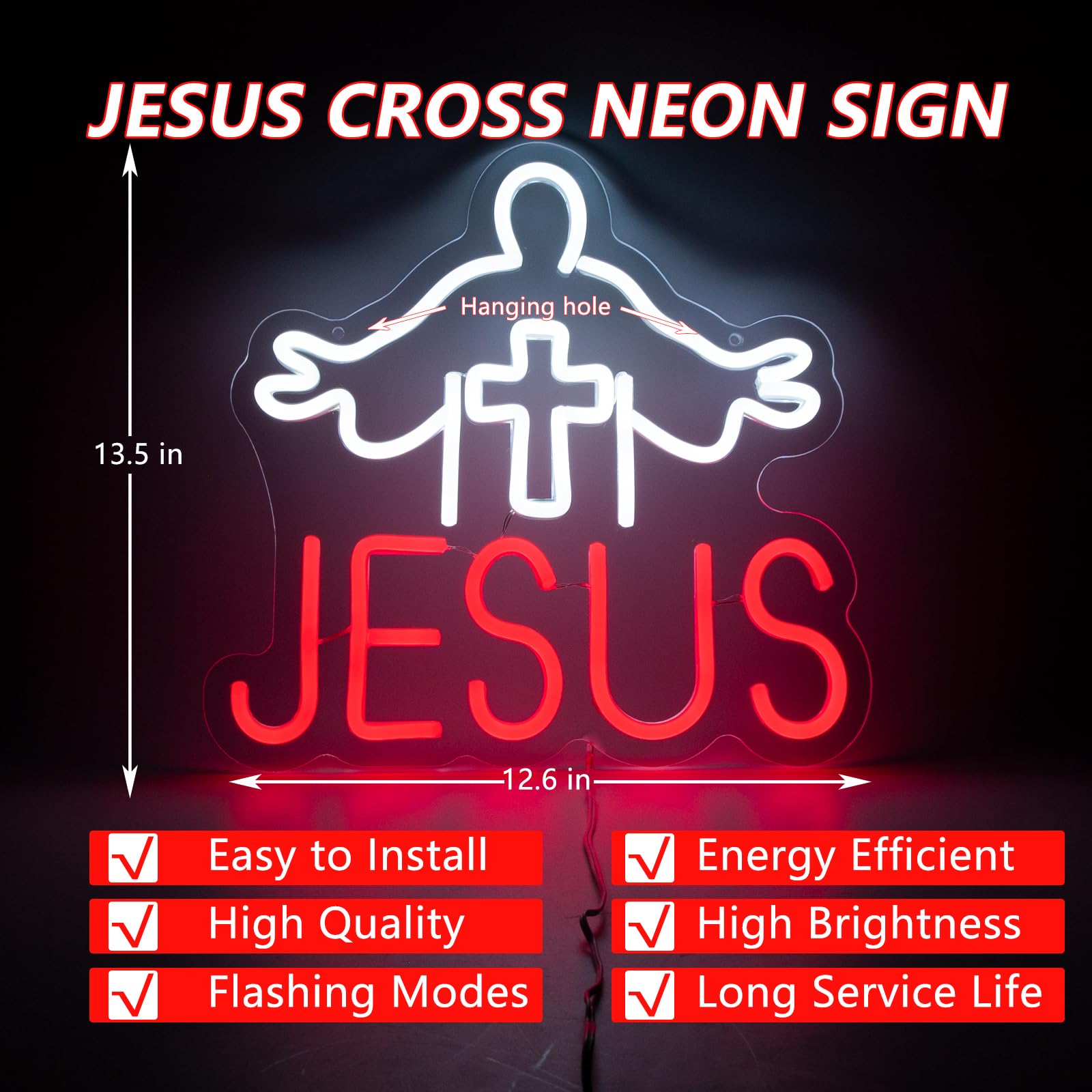 Krzyż Jezus Boże Narodzenie neonowy znak do dekoracji ścian studio pokój światła LED, Jezus oszczędza dekoracje, neonowe znaki, estetyczne światło sterowane do dekoracji drzwi, akcesoria do