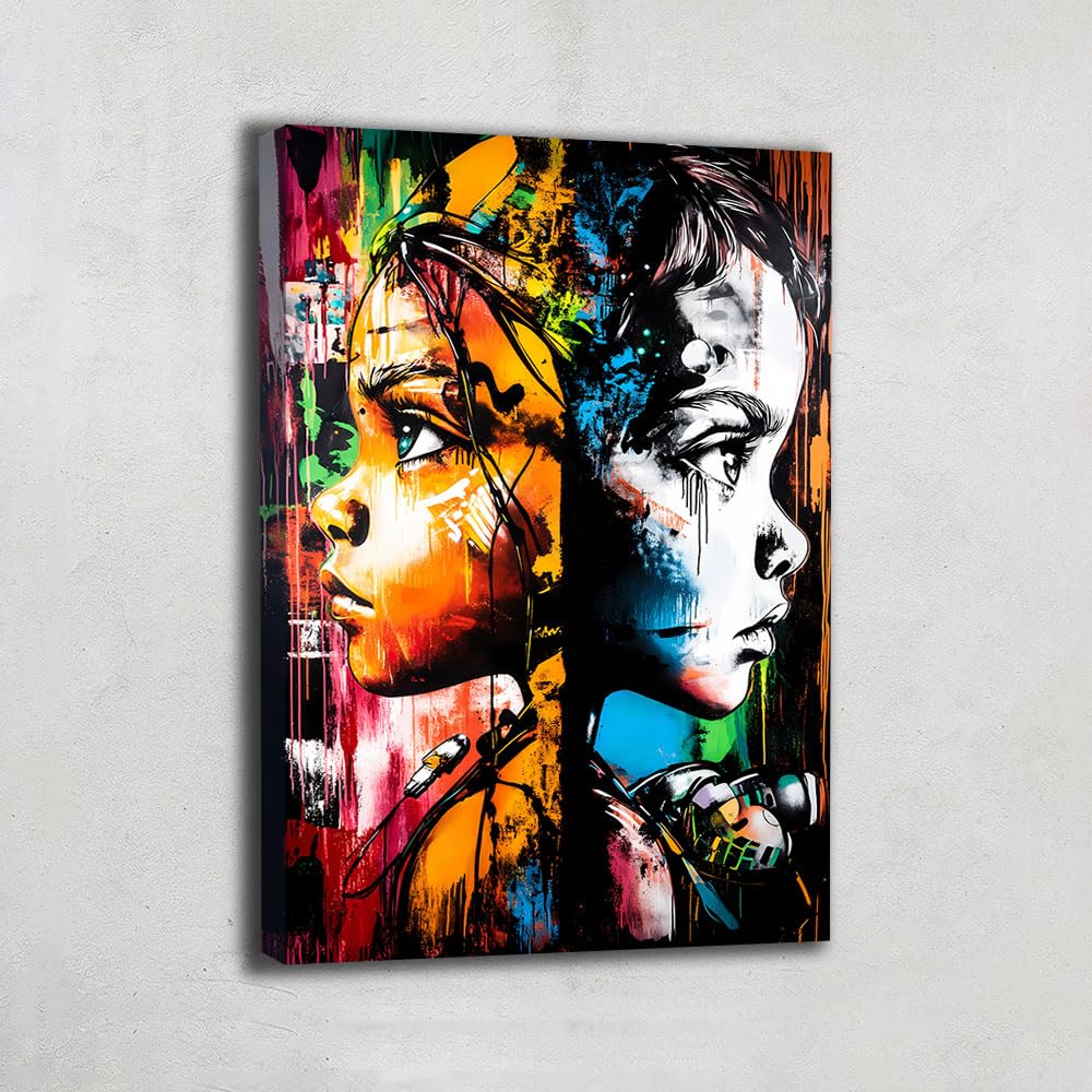 Quadro ritratto Street Art - Quadro decorativo da parete astratto Graffiti - Poster arte urbana - Stampa su tela Pop Art di grande formato - Decorazione da parete per cameretta dei bambini (120 x 80