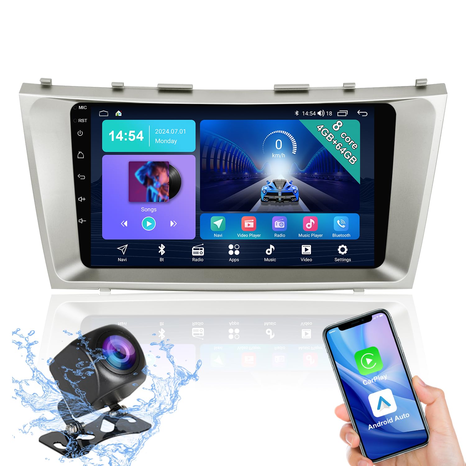 YEEHUNG9-inch IPS 4+64G Android Car Stereo Screen for Toyota Camry 2006-2011 Class, Support Wireless Carplay Android Auto, DSP GPS WiFi 4G SWC, FM/AM Bluetooth & 720P AHD Rear Camera