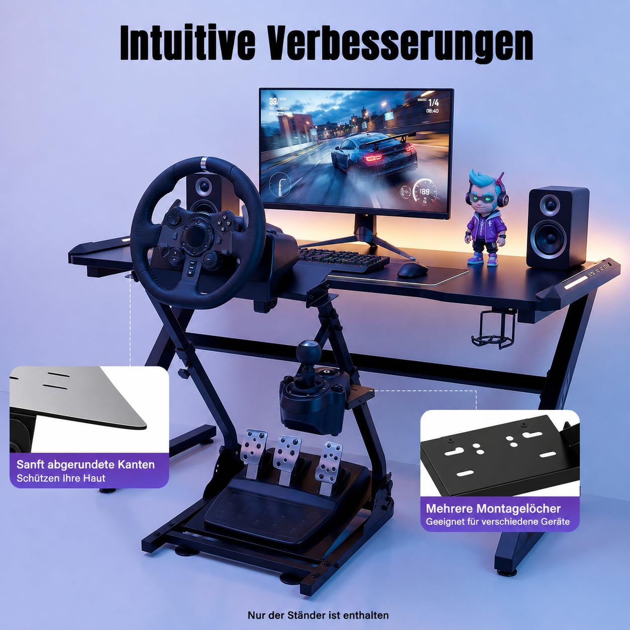 Racing Wheel Stand Lenkradständer, Lenkrad Gaming Wheel, Faltbar Spielsitz Rennsitz Racing Sitz, Höhenverstellbar (56–78 cm), Kompatibel mit den Meisten Lenkrädern, Es ist Geeignet für Spielräume