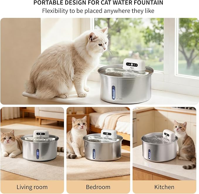 Fuente de Agua para Gatos YFL Inalámbrica, 3.2L Acero Inoxidable miniatura 3
