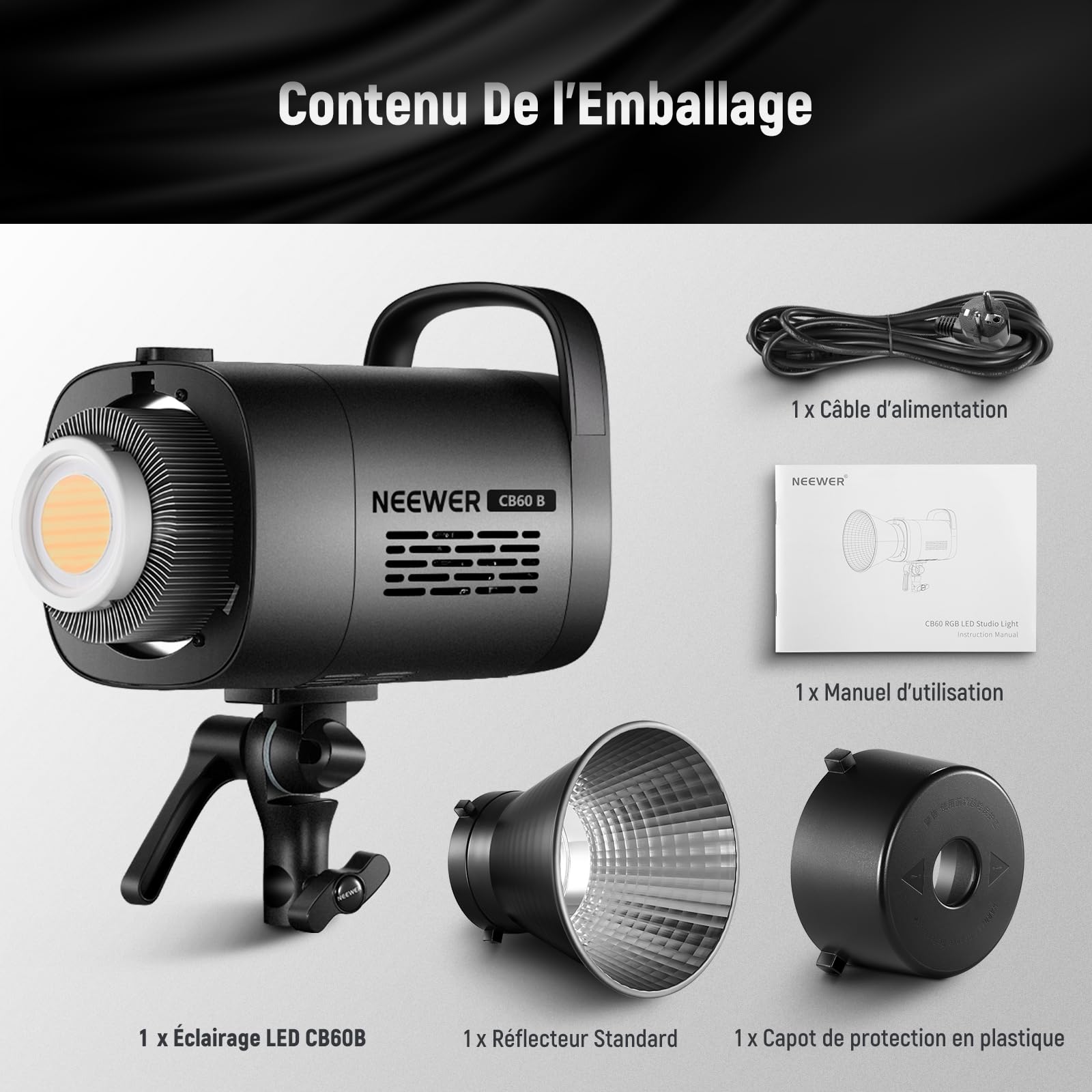 NEEWER CB60B 70W COB Video Light avec 2.4G/Application Contrôle à Distance, Bicolore Éclairage Continu LED, Monture Bowens Lumière Photo Studio