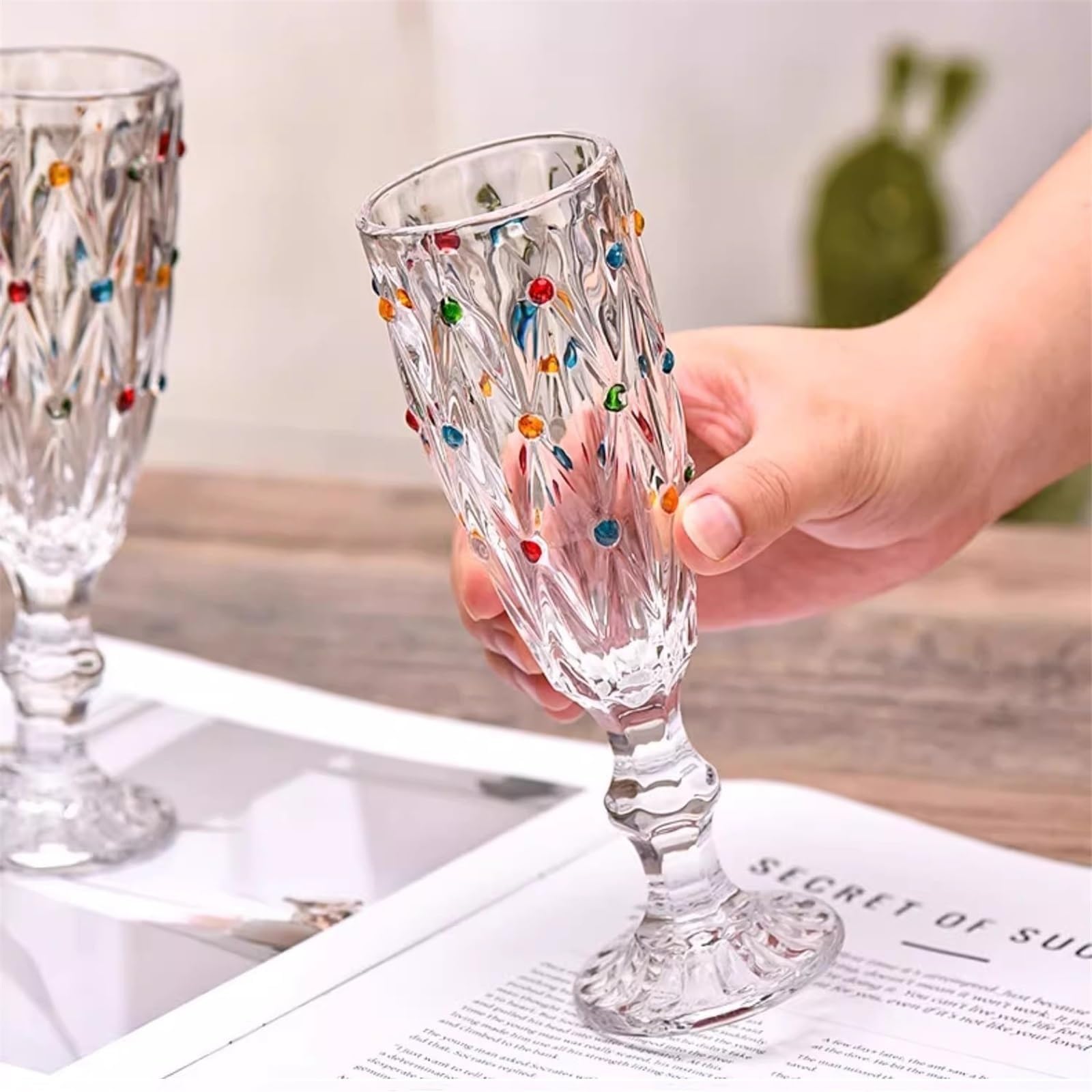 Copas de champán con relieve Vintage, 170ml, elegantes copas de vino y champán con lunares pintados for cocina, hogar y Bar Vaso para bebidas