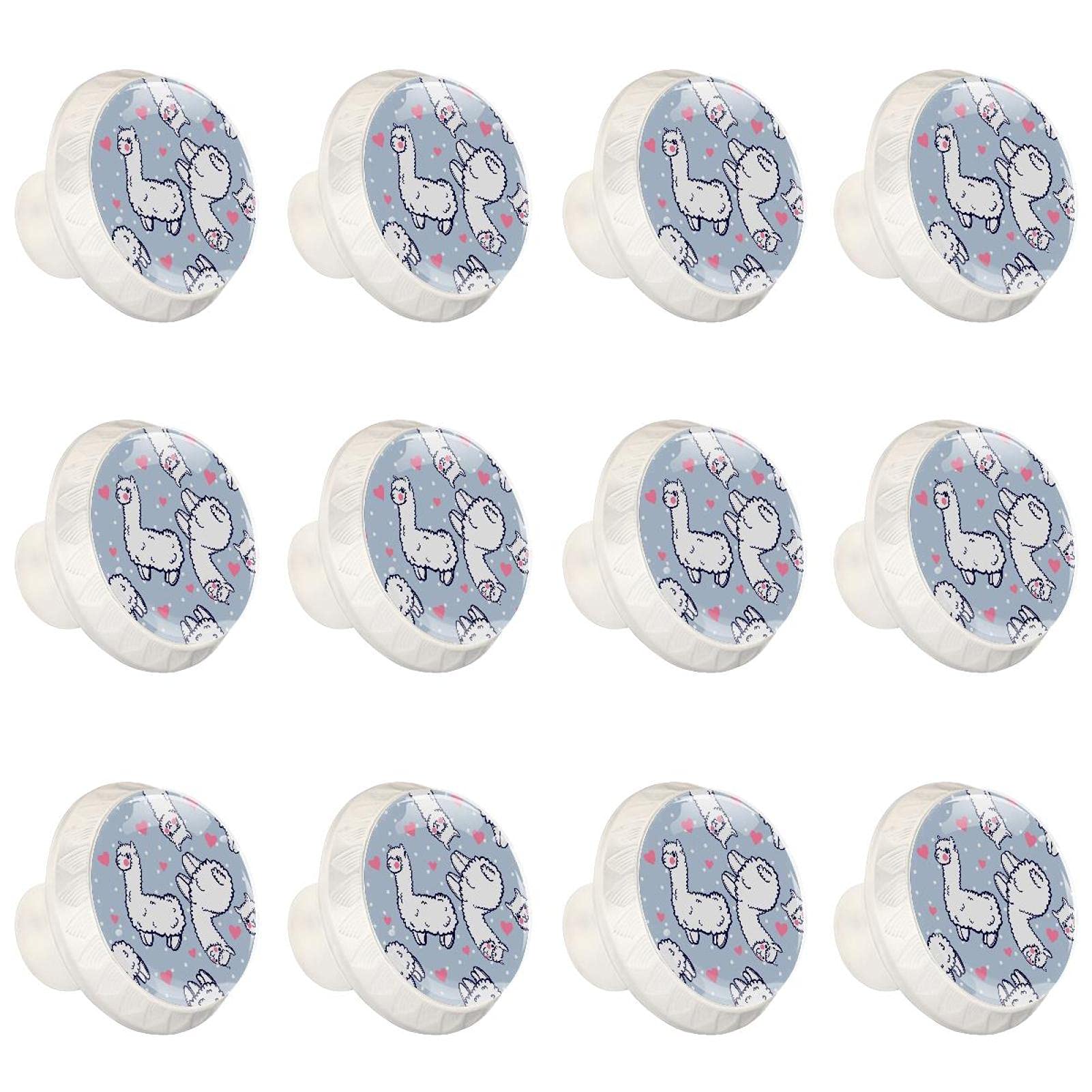 Boutons d'armoires de cuisine ronds au motif mignon de lama et alpaga