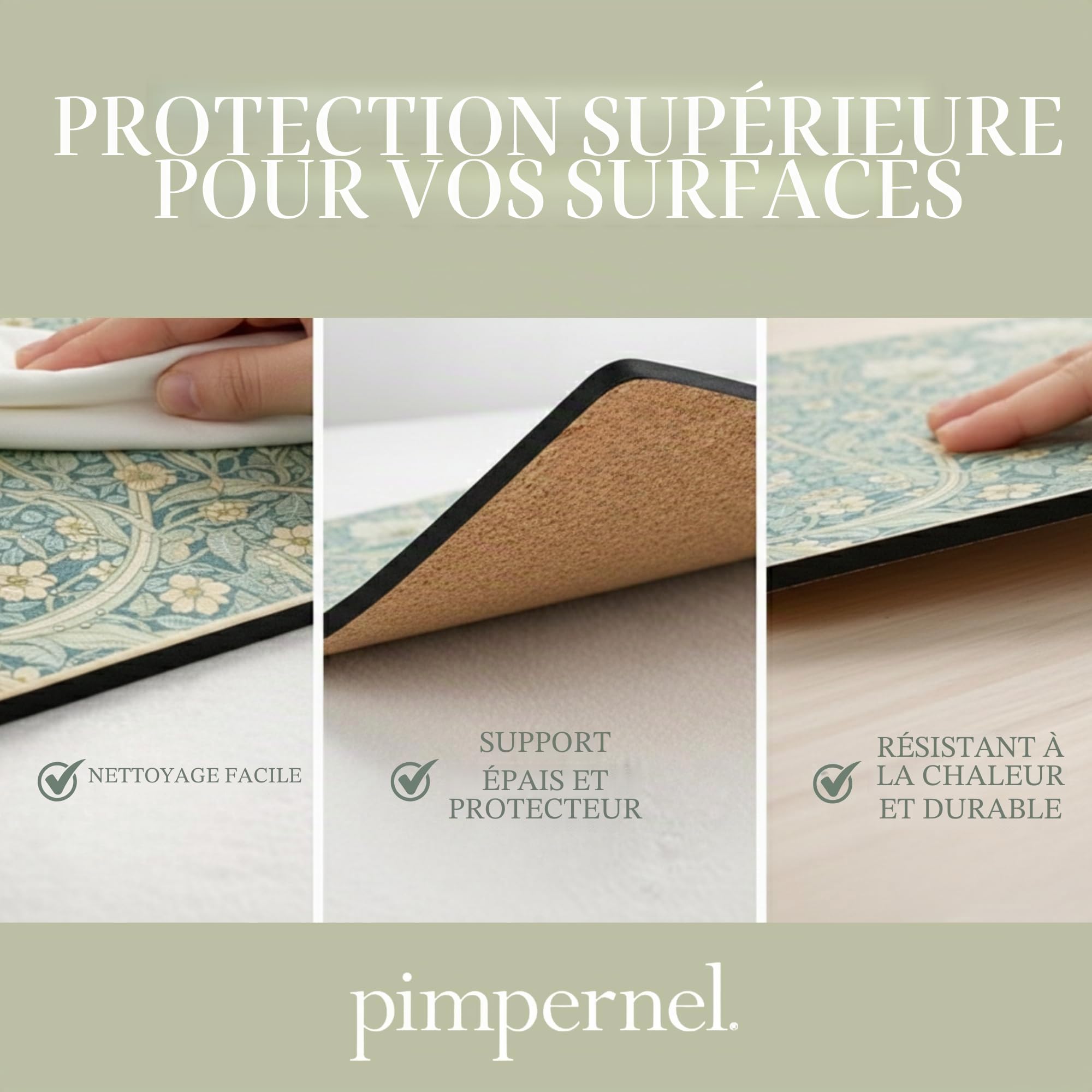 Pimpernel Morris & Co Privat Lot de 4 Sets de Table résistants à la Chaleur, Motif Floral et Dos en liège, pour Table de Salle à Manger, Cadeau pour Occasions spéciales, Bleu