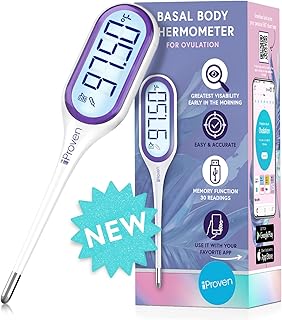iProven Basal Body Thermometer with Backlight & Big Digits, 1/100 Degree High Precision, BBT for Ovulation Tracking, 30 Memory Recall, Accurate Fertility Temperature Tracker
