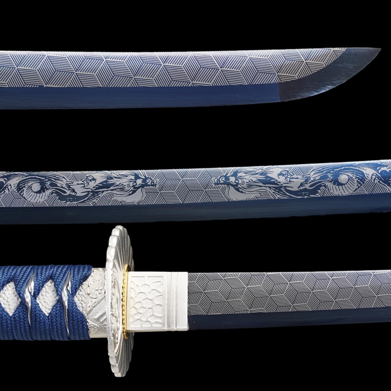 1045/1060 high Carbon Steel Full Hand Forged Traditional, Katana Sword Hademade Heat Tempered ，Japanese Samurai Swords ，Full Tang,Functional,Blue - Image 2