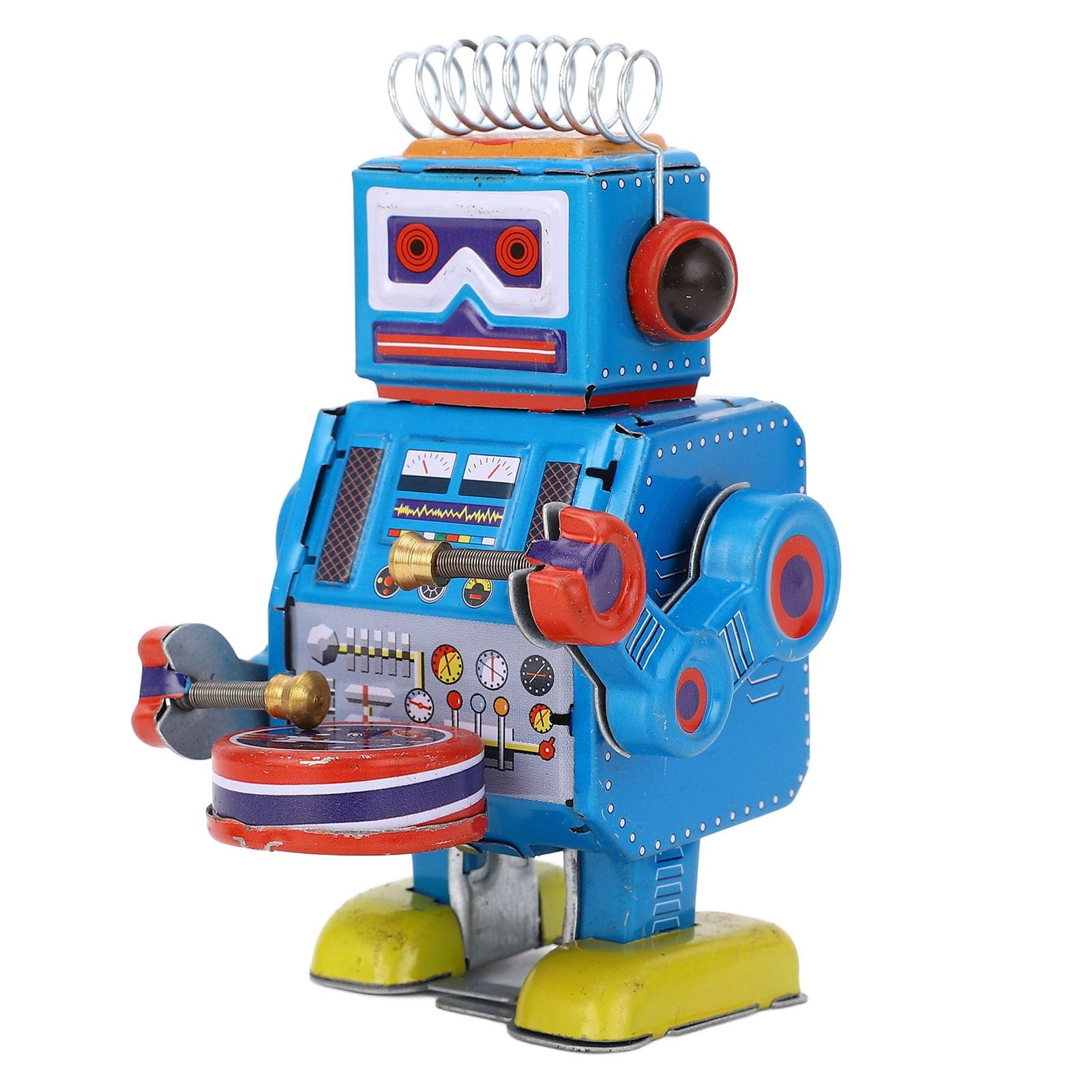 Vintage metalen blikken drumrobot, ijzeren uurwerk drumrobot, grappig
