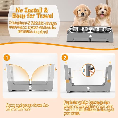 Miniatura 6 de Tazones elevados para perros con altura ajustable con 2 cuencos de acero inoxidable para alimentos para perros, comedero plegable antideslizante