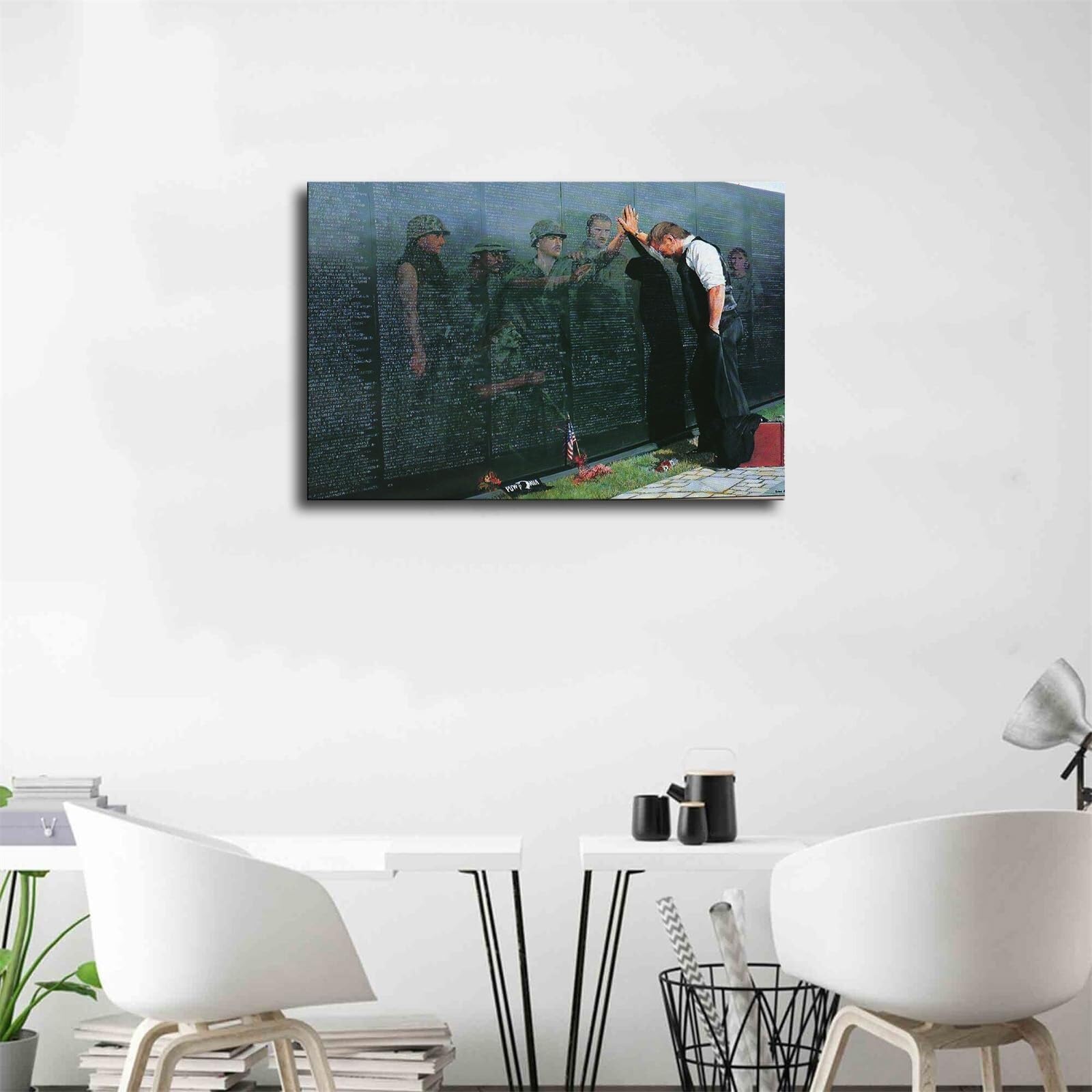 Emotional Vietnam War Memorial Art, Reflections by Lee Teter Canvas Poster Print, Aesthetic Living Room Bedroom Wall Decor(Framed,16x24inch(40x60cm))