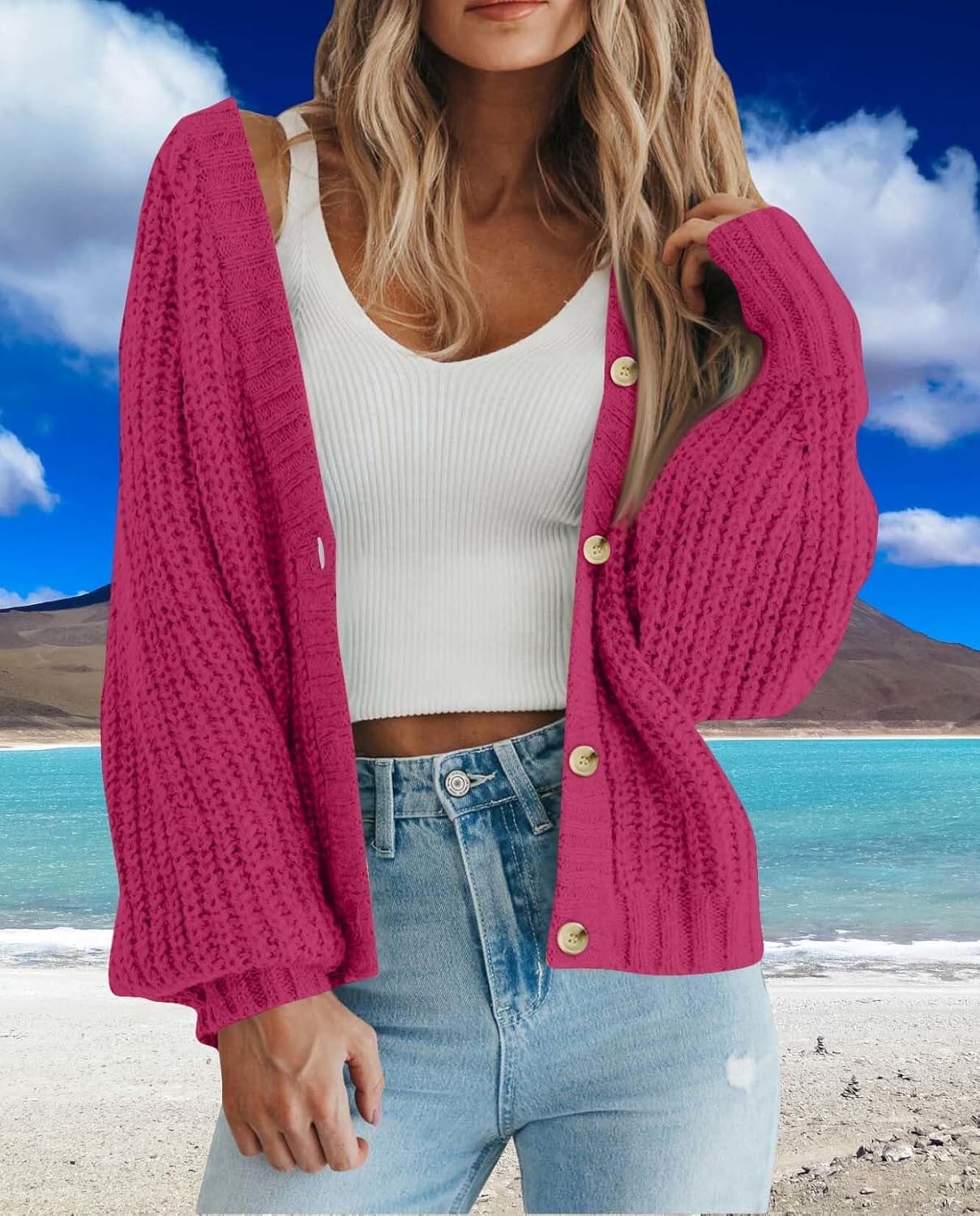 Ultimate Womens Thick Knit Cardigan Sweater Cozy Long Sleeve Button Loose Short Warm Cardigan Sweater - Image 5