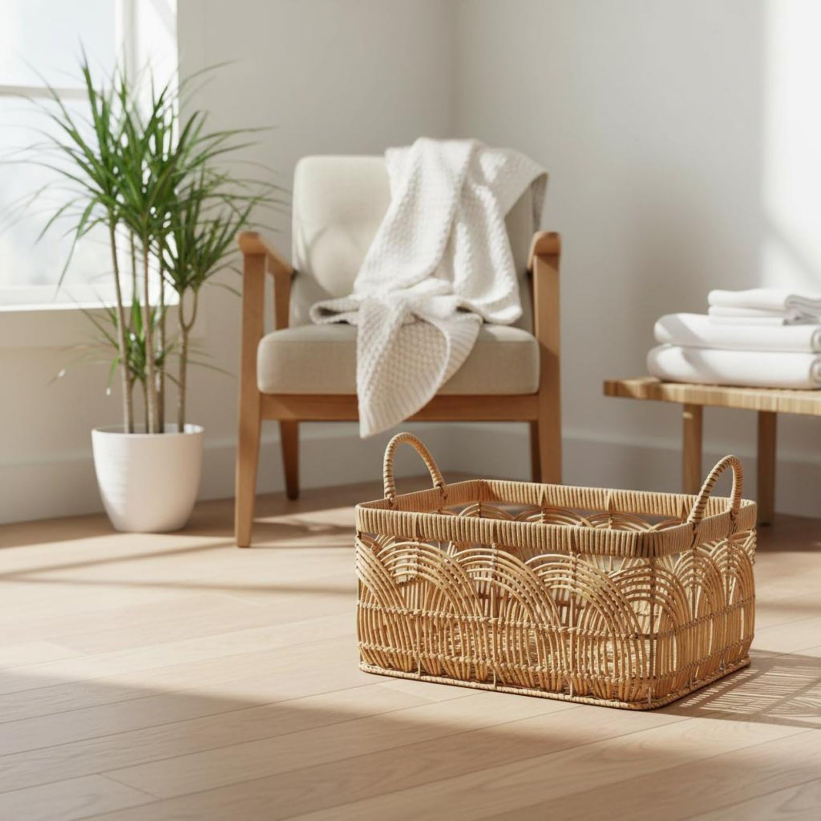 Cesta Impermeable para Almacenamiento, Juego De 2 Cestas De Almacenamiento De Plástico Trenzado Pequeña + Grande