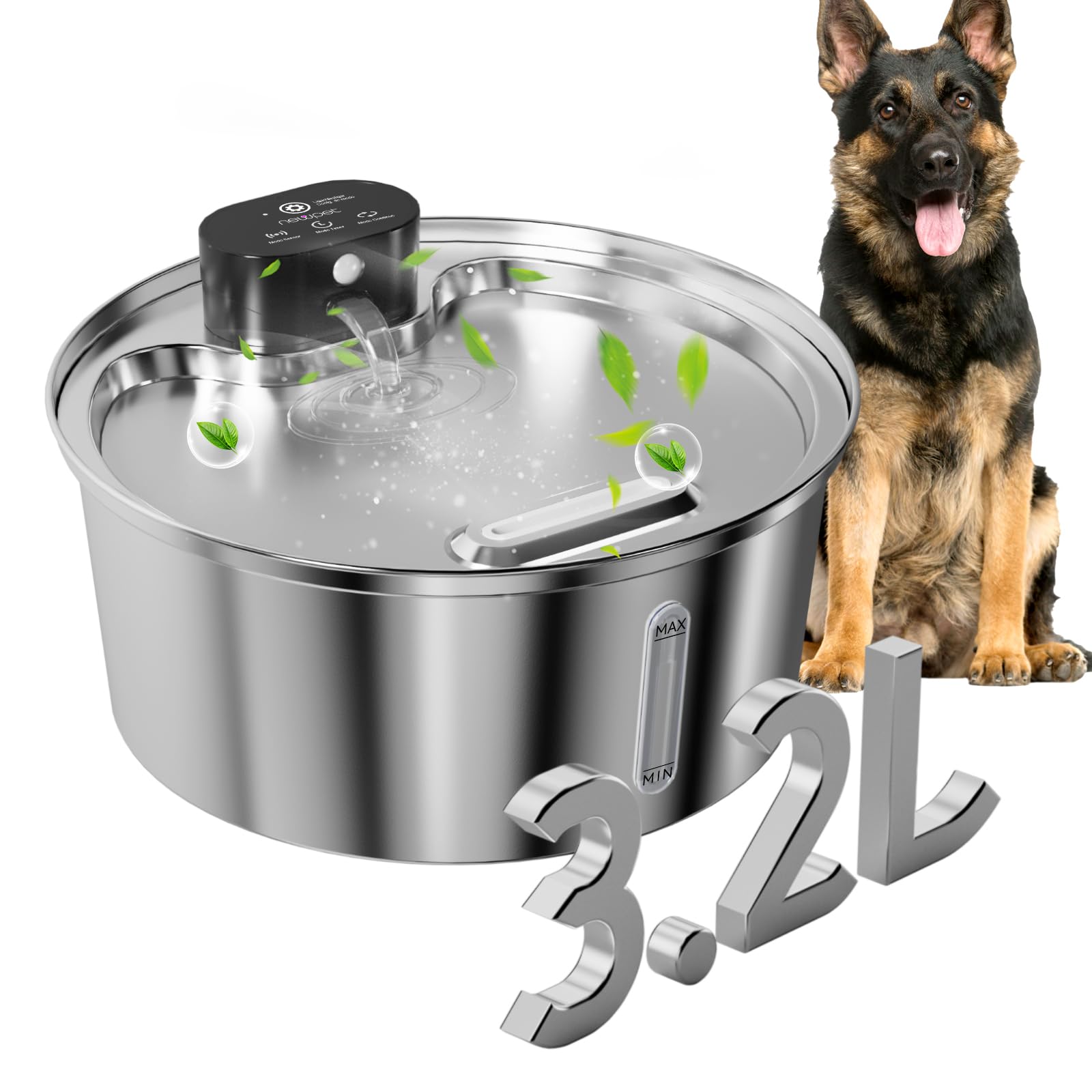 NEWPET Bebedouro para Gatos, 3.2L Fonte Gato Inox Comedouros, Bebedouros sem Fio e