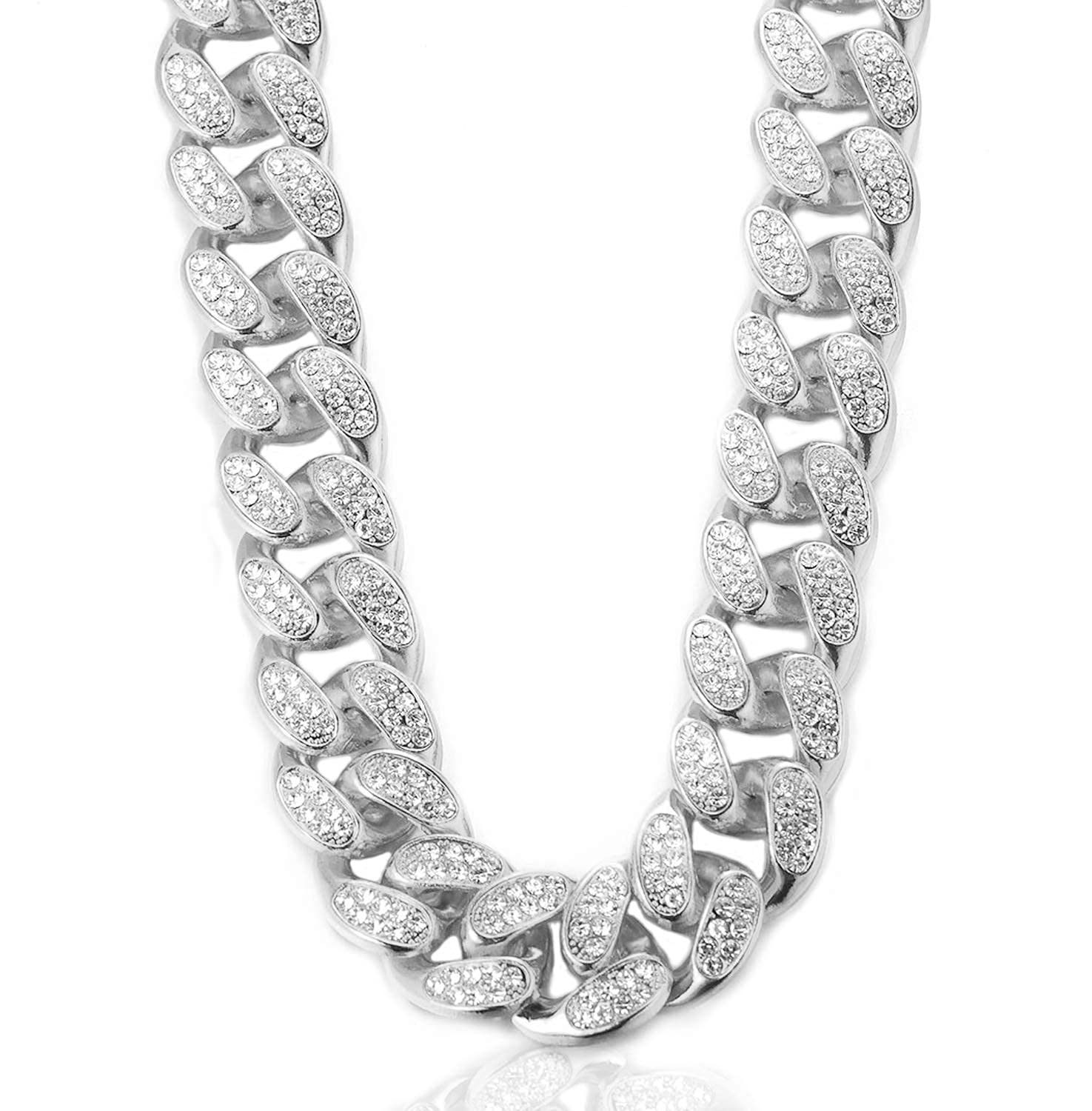 HALUKAKAH Cadena Cubana Hombres Iced Out,15MM/20MM Hombres Miami Chapado en Oro Real de 18k/Platino Plateado en Oro Blanco Gargantilla Collar Pulsera,Diamantes de Laboratorio,Regalo para él