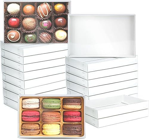 Rcybeo Paquete de 20 cajas de galletas blancas transparentes de 9.5 x 6 x 1.25 pulgadas con ventana completa, cajas de panadería, cajas de pastel de