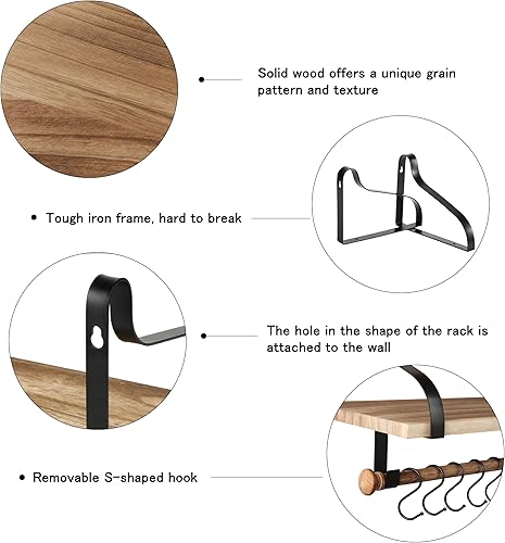 Miniatura 6 de Gurfury - Estante colgante de madera para ollas con 8 ganchos, soporte de pared estilo granja, multifuncional, organizador de utensilios de cocina,