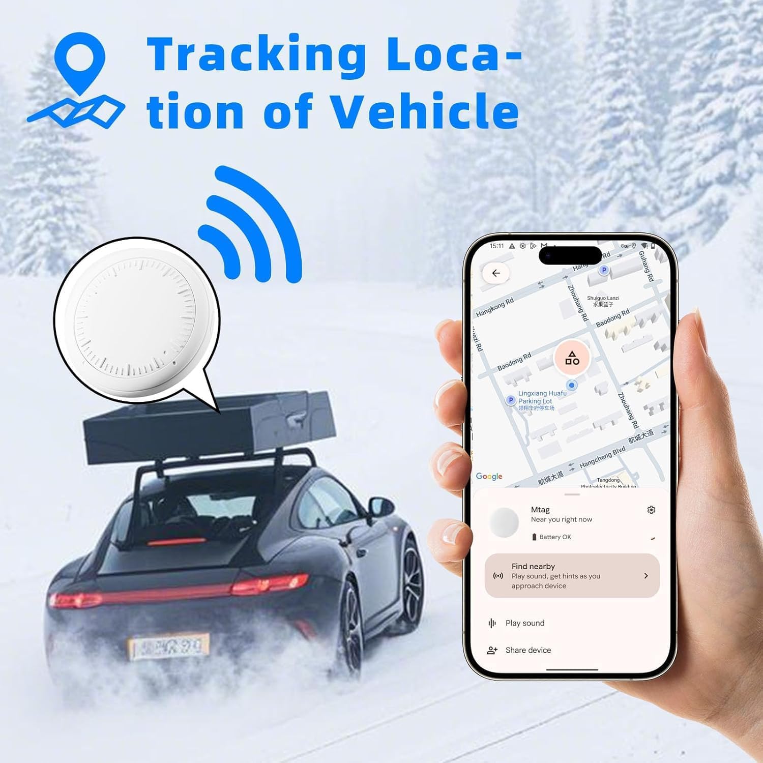 Mini GPS Tracker for Vehicles,Tracker Device for Vehicles No Subscription No Monthly Fee No SIM,Hidden Tracking Devices for Cars with Magnetic Case(Available for Android and iOS)