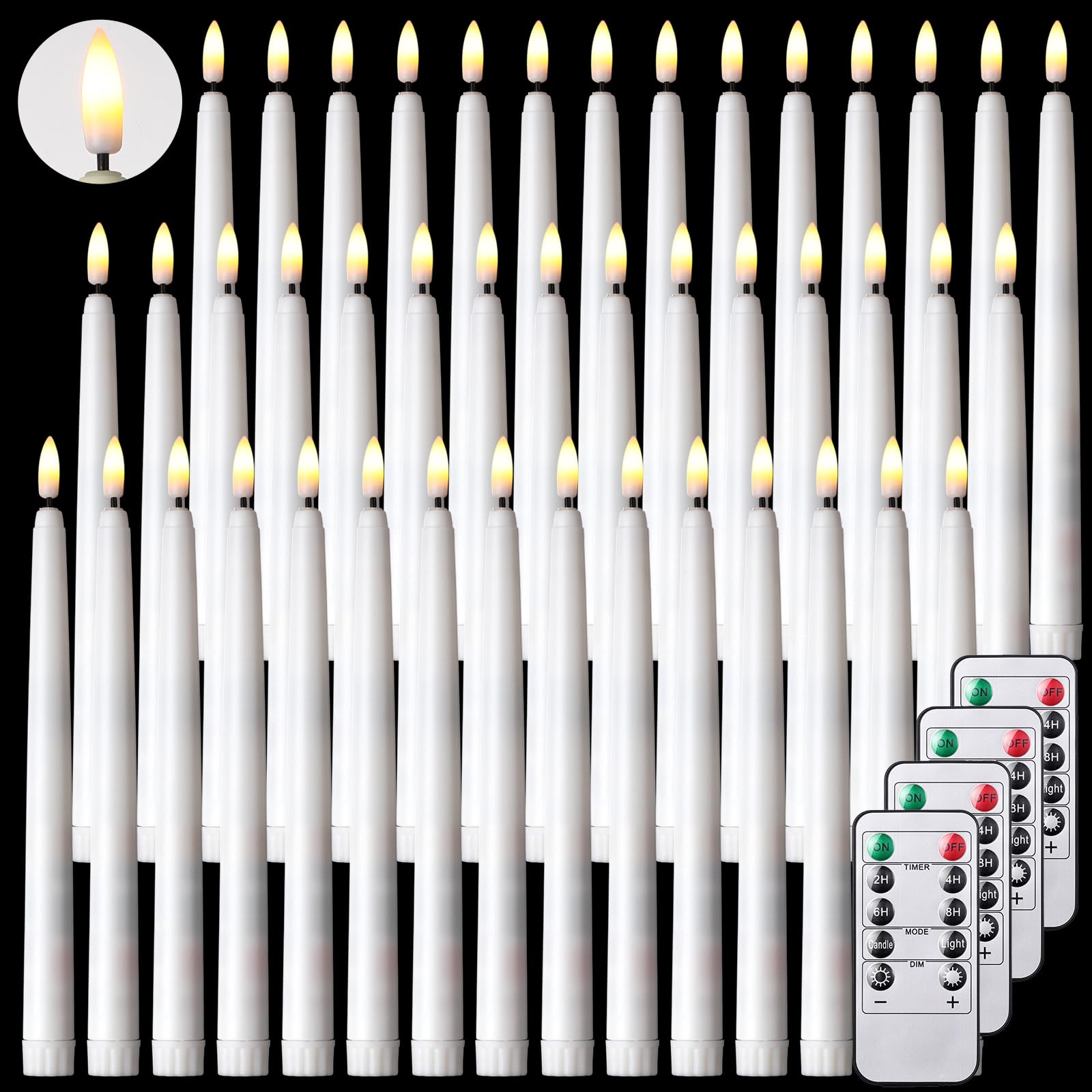 Reginary Confezione da 50 candele coniche senza fiamma con 4 telecomando, funzionamento a batteria, candele tremolanti coniche 3D a LED in cera sintetica, luci calde per matrimoni, Ringraziamento