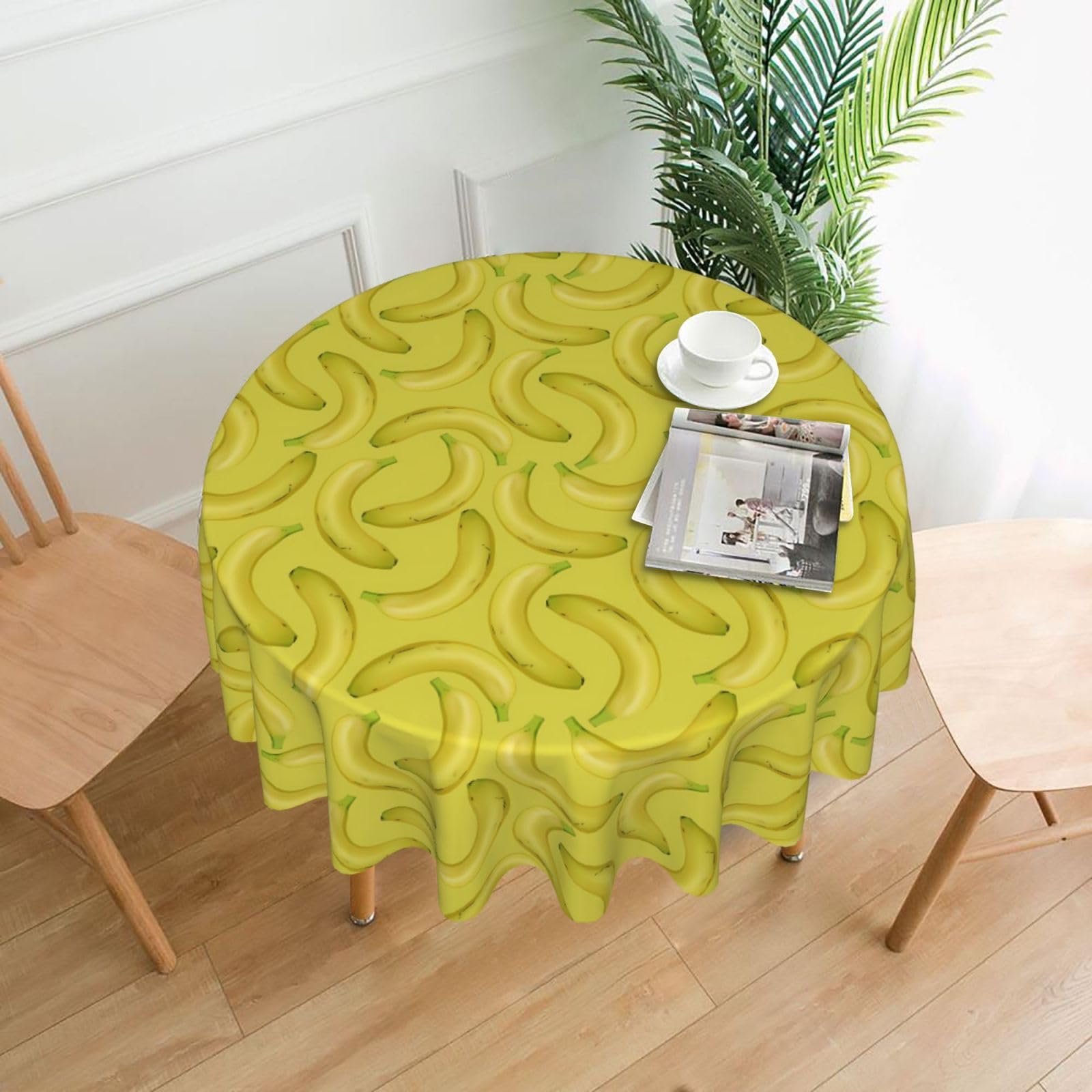 HJFCZH Banana Pattern Prints Round Decorative Tablecloth 60in - High-Grade Polyester Throw for Dinners, Weddings & Everyday Use