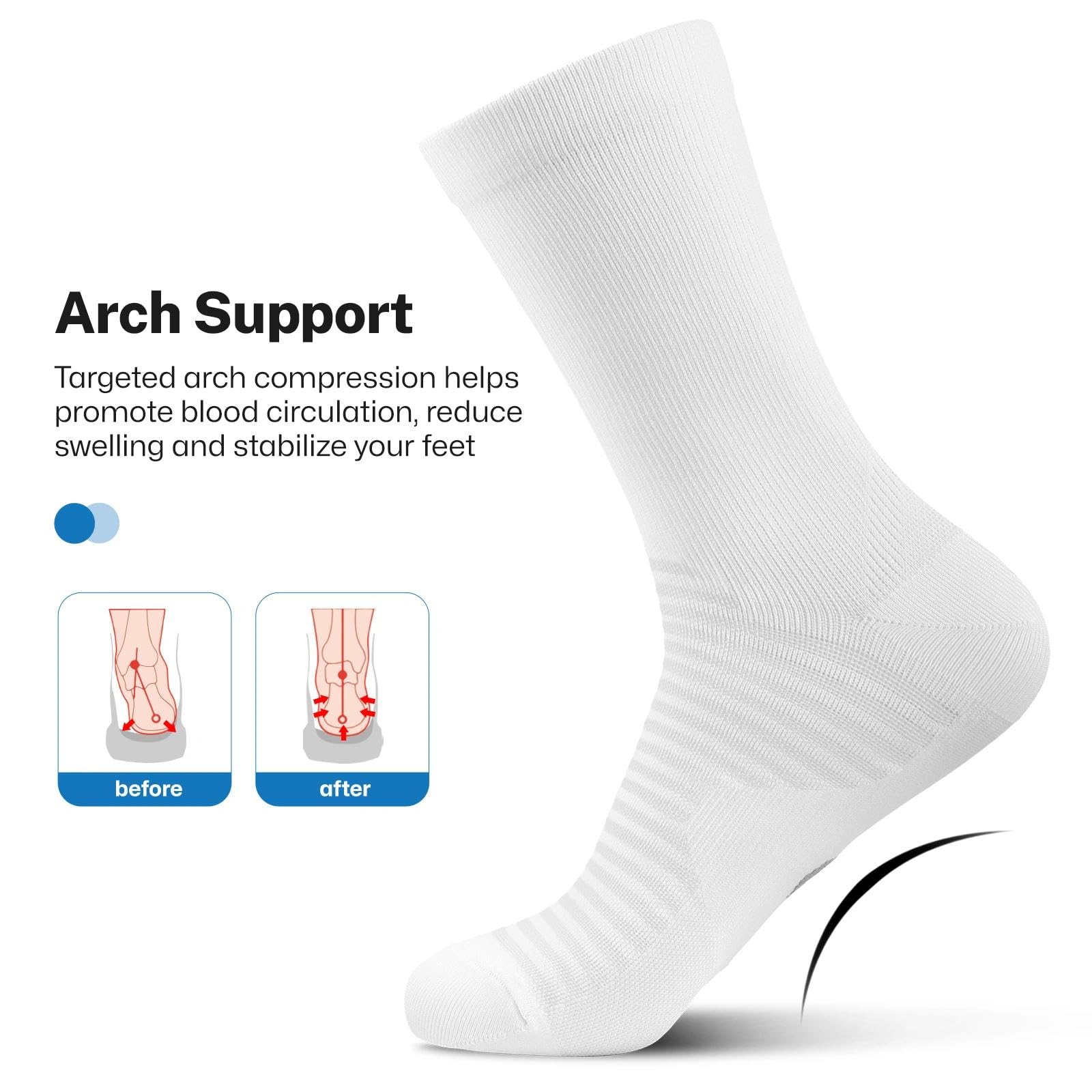Calcetines atléticos para hombres y mujeres (6 pares), calcetines de compresión para correr, ciclismo, golf, trabajo