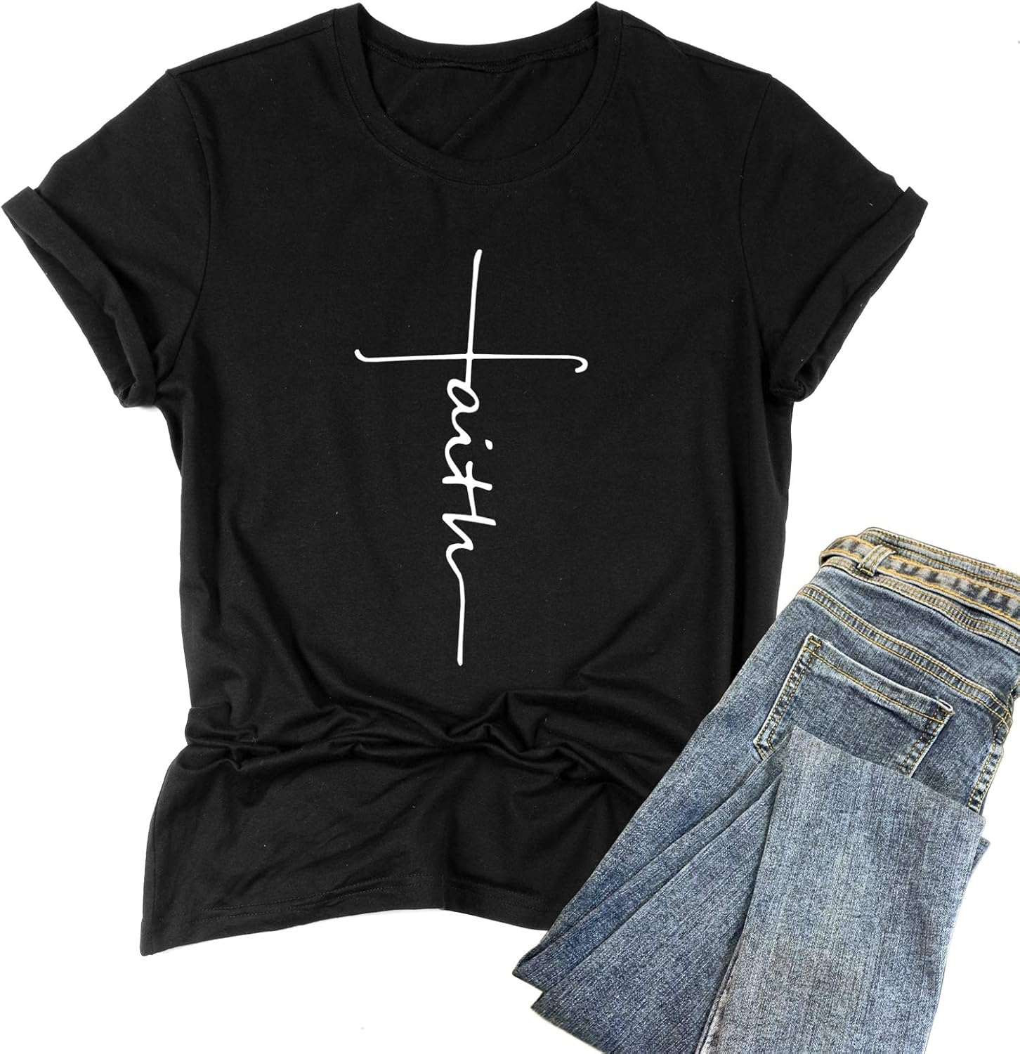 BABEGO Womens Causal Faith Printed T-Shirt Christian Graphic Tees Short Sleeve Tops