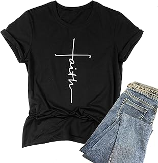 Womens Causal Faith Printed T-Shirt Christian Graphic Tees Short Sleeve Tops