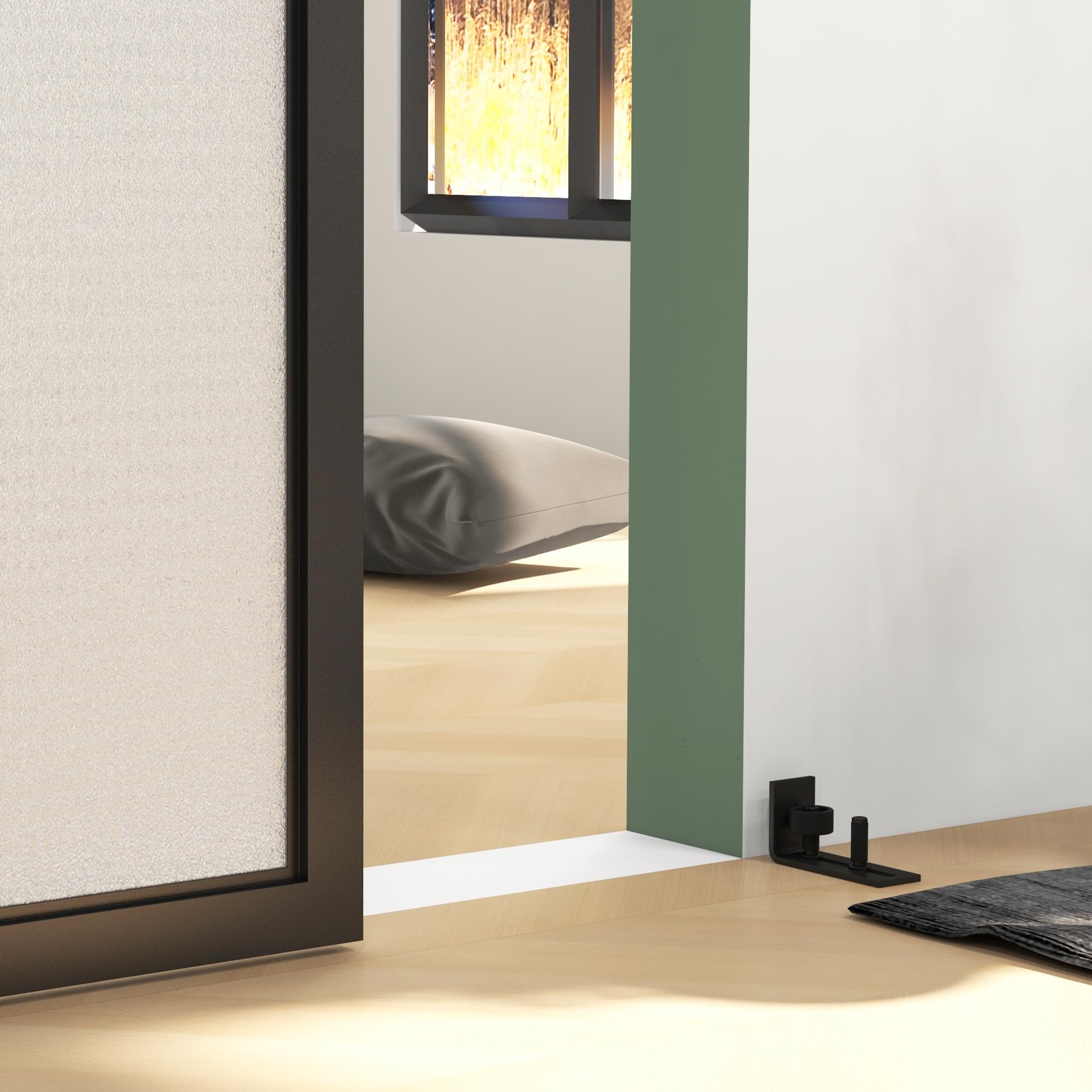 HOMCOM 244 CM quincaillerie de porte coulissante sans perçage kit de rail pour porte de grange simple en acier avec cintre en forme de J - noir