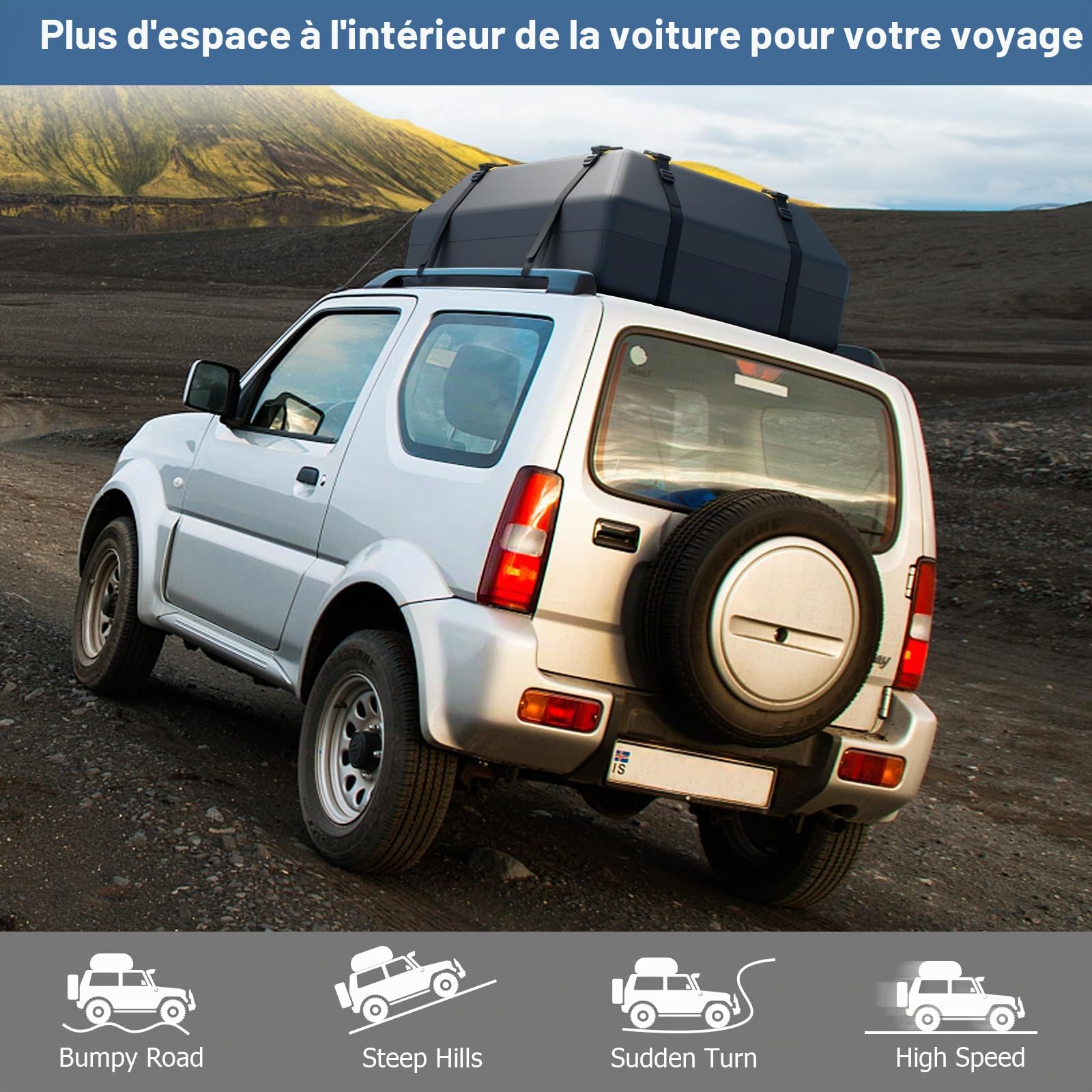 GOPLUS Coffre de Toit Voiture 400L, Sac de Toit Étanche pour Voitures, Coffre à Bagages avec Tapis Antidérapant et 6 Crochets de Porte, Coffre de Rangement pour Voyage et Transport de Bagages (400L)
