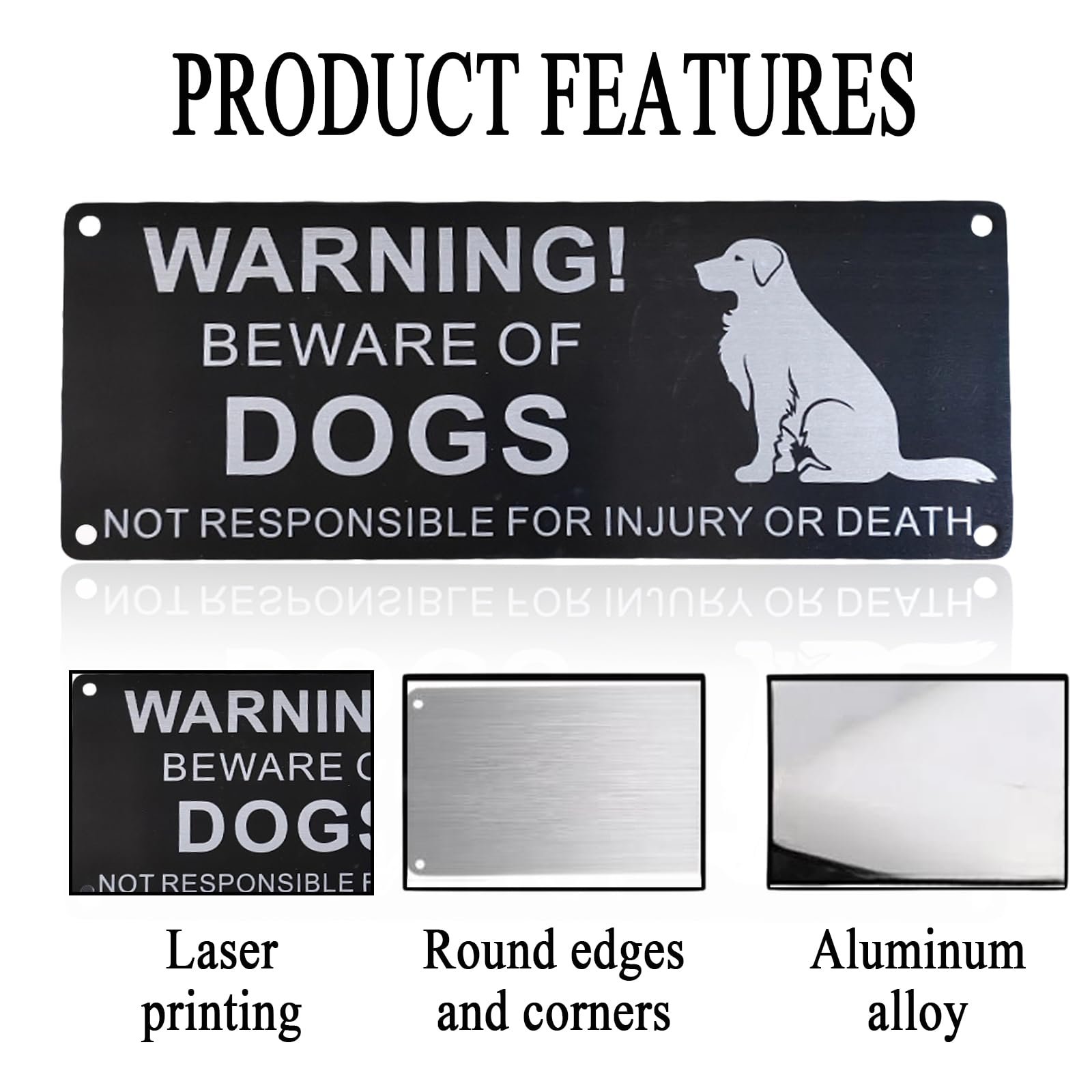 2-Pack Durable Aluminium Beware of the Dog Sign, Waterproof Warning Sign for Gates Fences Doors Indoor Outdoor - Image 3