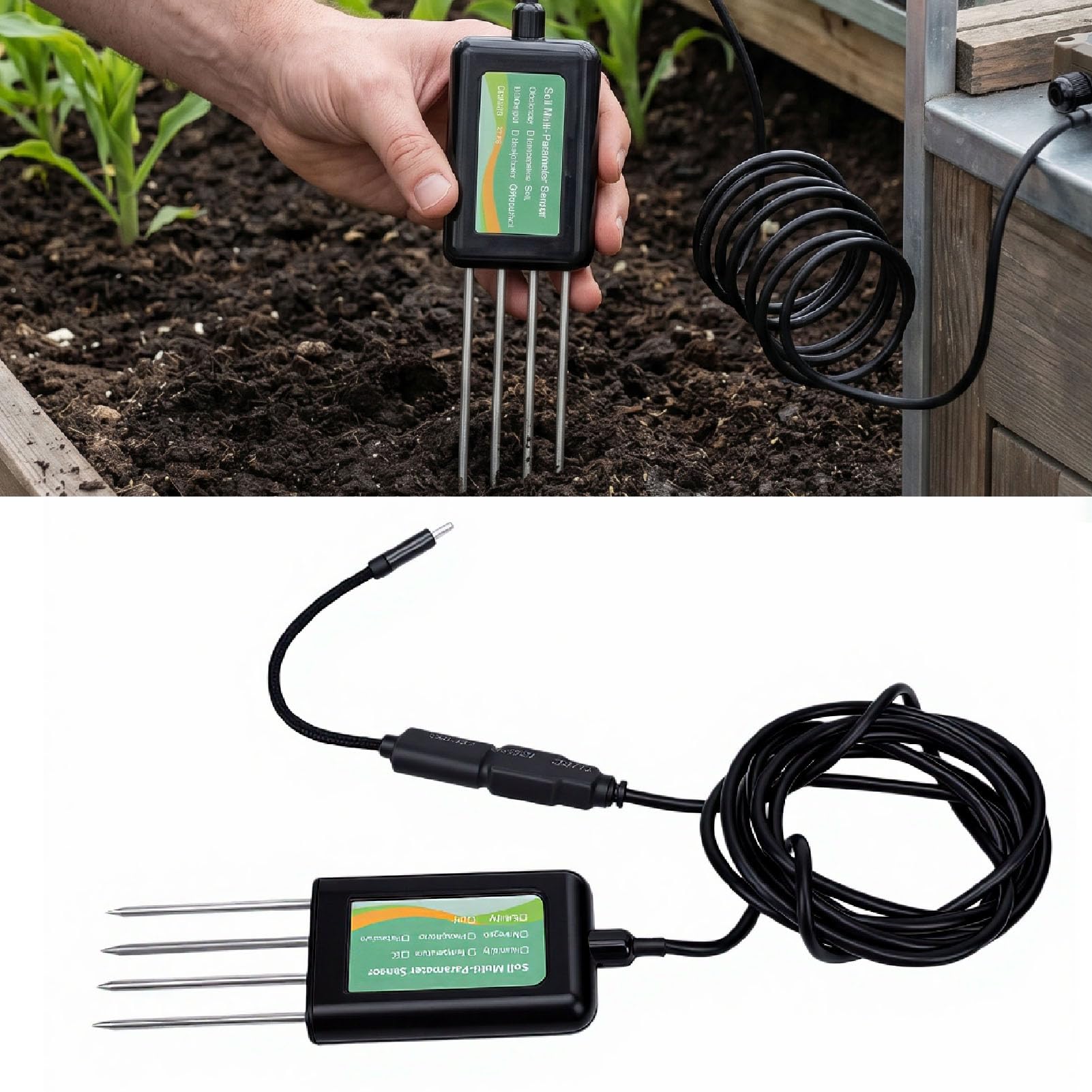 Asixxsix Medidor de humedad del suelo, IP68 Diseño a prueba de agua Probador de suelo Analizador de portátil Temperatura NPK EC Salinidad Humedad y PH Medidor de pH del