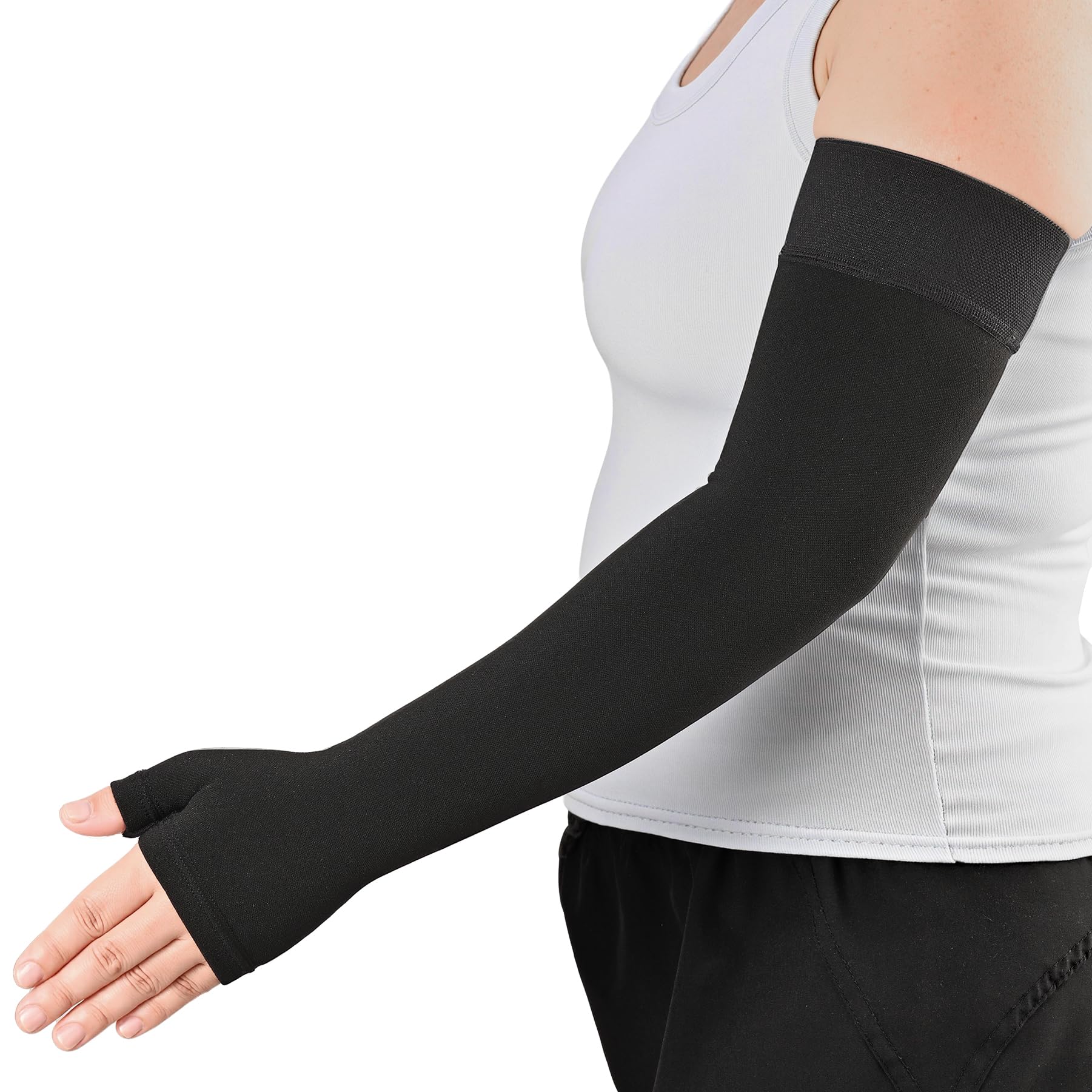 KEKING Lymphedema Medical Compression Arm Sleeve with Gauntlet, 15-20 mmHg Graduated Compression Full Arm Support for Women Men (Single), Long