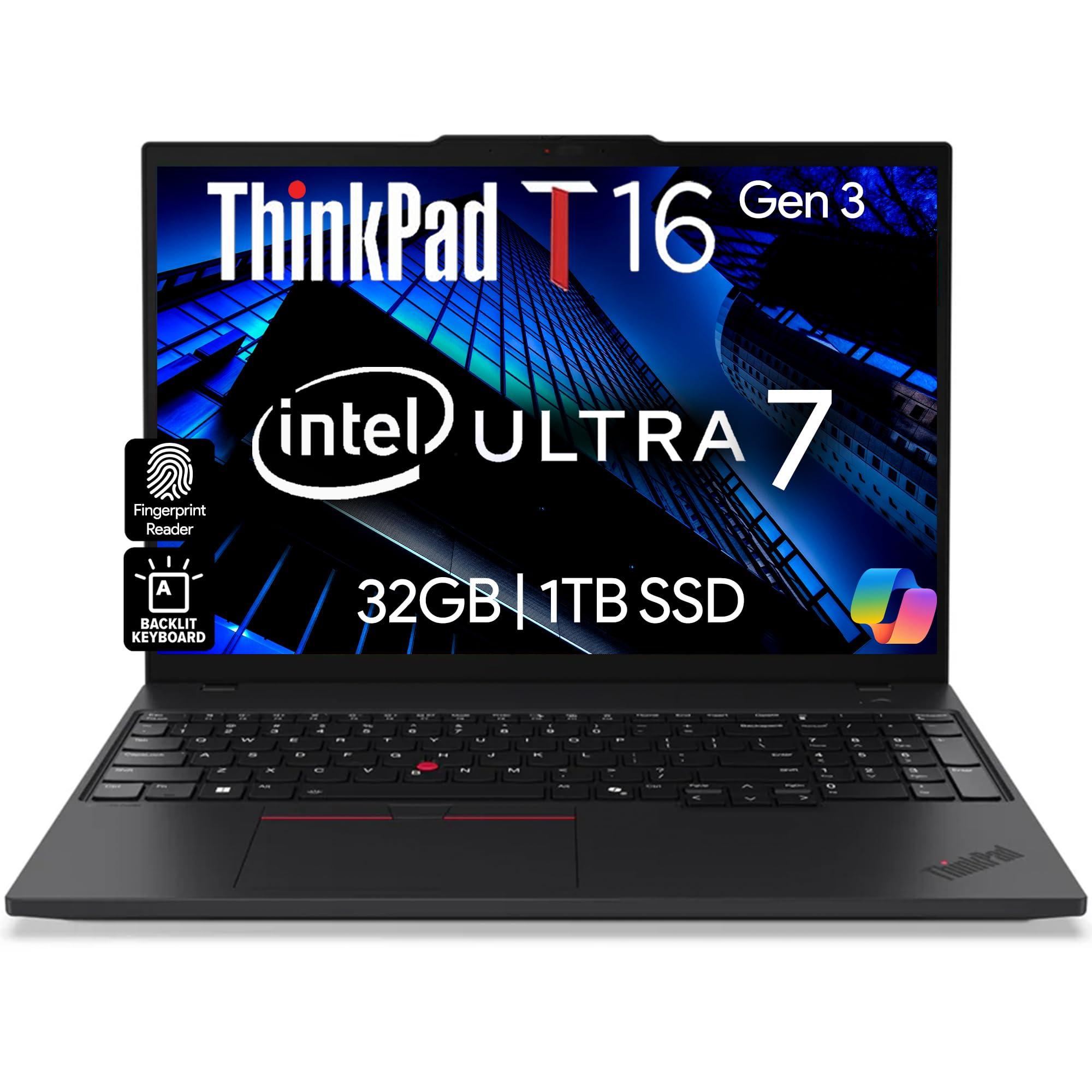 Lenovo ThinkPad T16 Gen 3 Business Laptop 16” FHD+ Display, Intel Ultra 7-155U (Beats i7-1355U), 32GB DDR5 RAM, 1TB SSD, 5MB Webcam, WiFi 6E + BT, RJ-45, HDMI, Win 11 Pro, AI Copilot - Black 32GB DDR5 | 1TB SSD Intel Ultra 7-155U