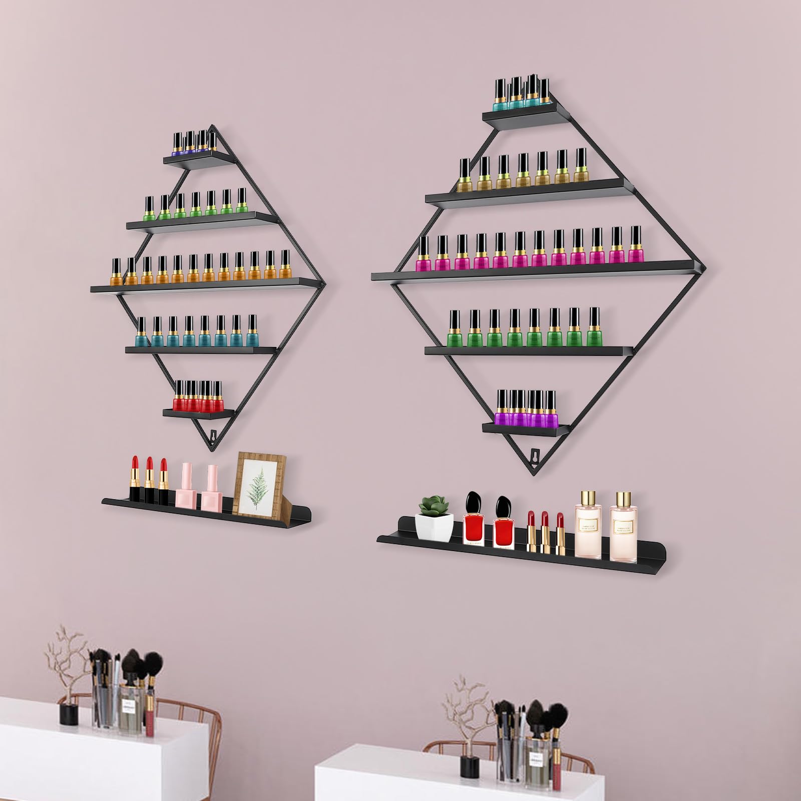 5 livelli mensola per smalto da parete, mensola per unghie può contenere circa 90 bottiglie di smalto per il negozio di cosmetici, salone di bellezza (nero)