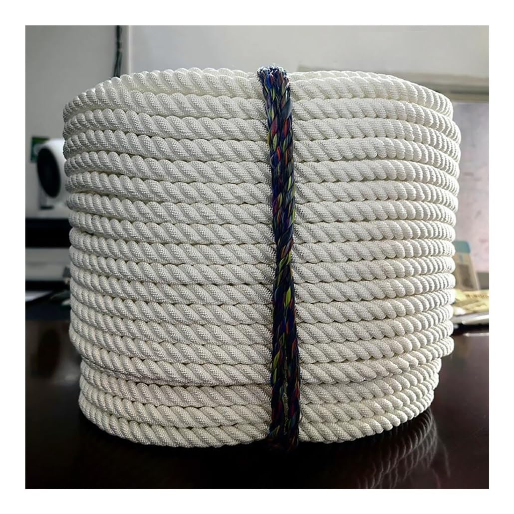 Cuerda de poliéster Trenzada Blanca de 32 a 196 pies (9,75 a 60 m) para Aparejos - Cuerda Multiusos de Alta Resistencia para Levantar, Tirar y balancear - Ideal para Acampar, Hacer senderism