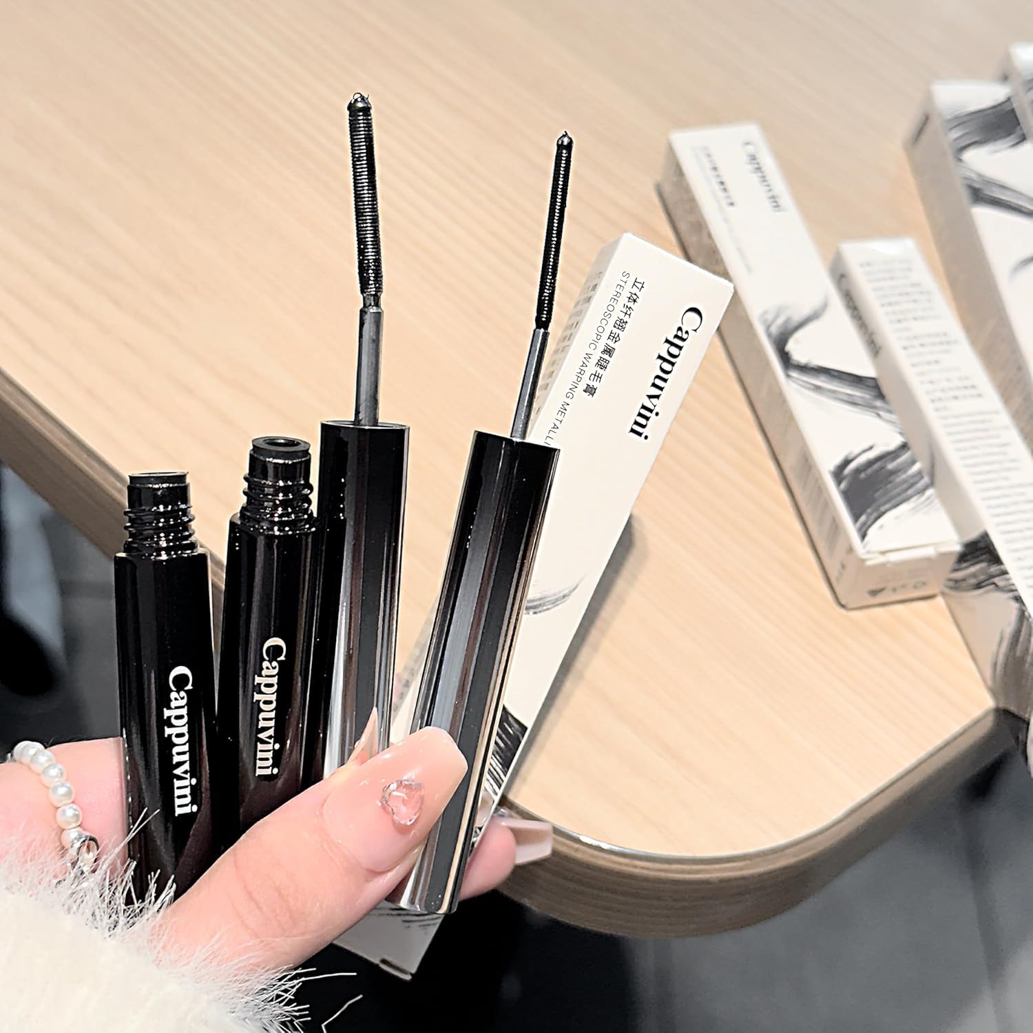 Cappuvini Stereoscopic Warping Metallic Mascara | Eye Makeup with Steel Tube Brush Head | Long Lasting Waterproof Smudge Proof | Lengthening Mascara with Fine and Thick Applicator | Natural Curling for Women Girls | Sky High Mascaras Effect | Short Eyelashes Savior Tubing Technology (01# Fine Version - Black, 4g)-image-13