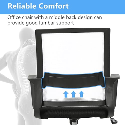 Miniatura 5 de PayLessHere Silla de oficina para computadora, silla ergonómica de malla, respaldo medio, silla giratoria para oficina en casa, silla de escritorio
