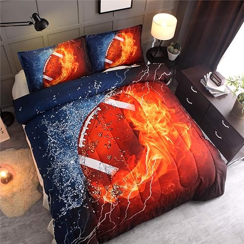 Miniatura 2 de NTBED Juego de edredón de fútbol americano para niños y adolescentes, ropa de cama deportiva 3D tamaño matrimonial, juegos de edredón con estampado