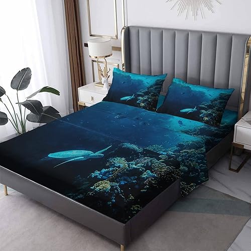 Sábanas de tortuga marina California King  Juego de sábanas 3D para decoración de dormitorio  Sábanas y fundas de almohada oceánicas  Suaves con