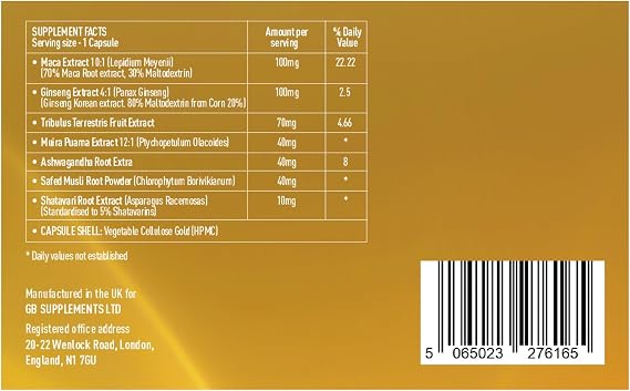 10 x 400mg NEW Advanced Formula - Ultra Gold Premium Male Support Capsules | 10 Capsules | Maca, Ginseng, Tribulus, Ashwagandha Blend | Stamina & Vitality Support | UK Manufactured