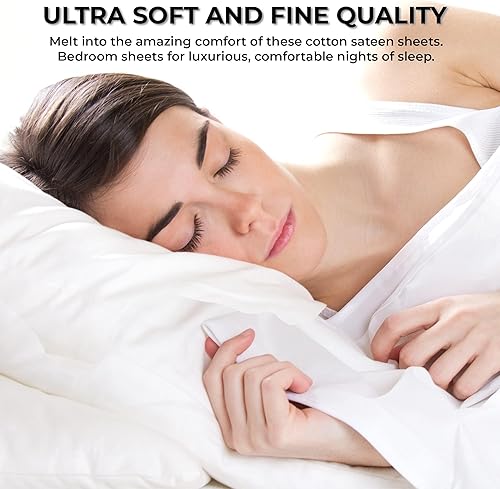 Miniatura 8 de Tribeca Living Juego de funda de almohada suave de satén de algodón egipcio con bolsillo extra profundo, 600 hilos, sábana de cama, tamaño King,