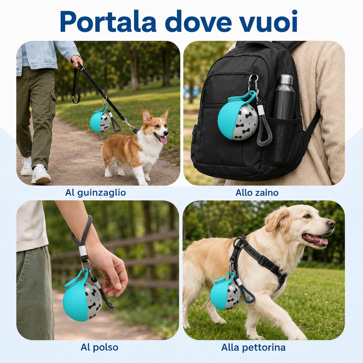 Borraccia per Cani Portatile e Compatta - Bottiglia in Acciaio per Cani in Acciaio Inox da 285ml con Ciotola Pieghevole in Silicone Anti-Goccia (Rosa A+Blu A 285ml)