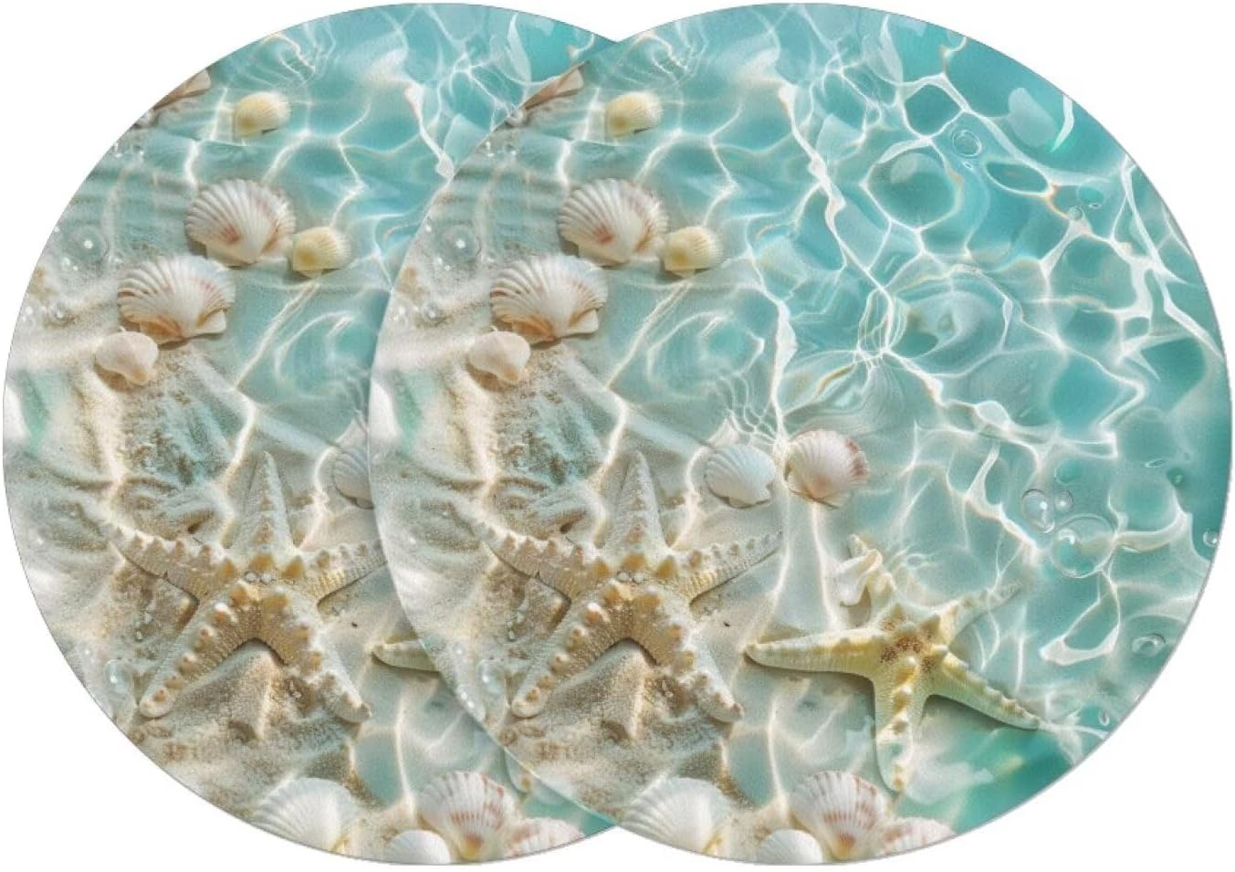 Beach Starfish Heat Resistant Placemats for Round Table 6 Pack Place Mats for Dining Tables Wipeable Faux Leather Placemats Nonslip Coffee Coasters for Outdoor Theme Party