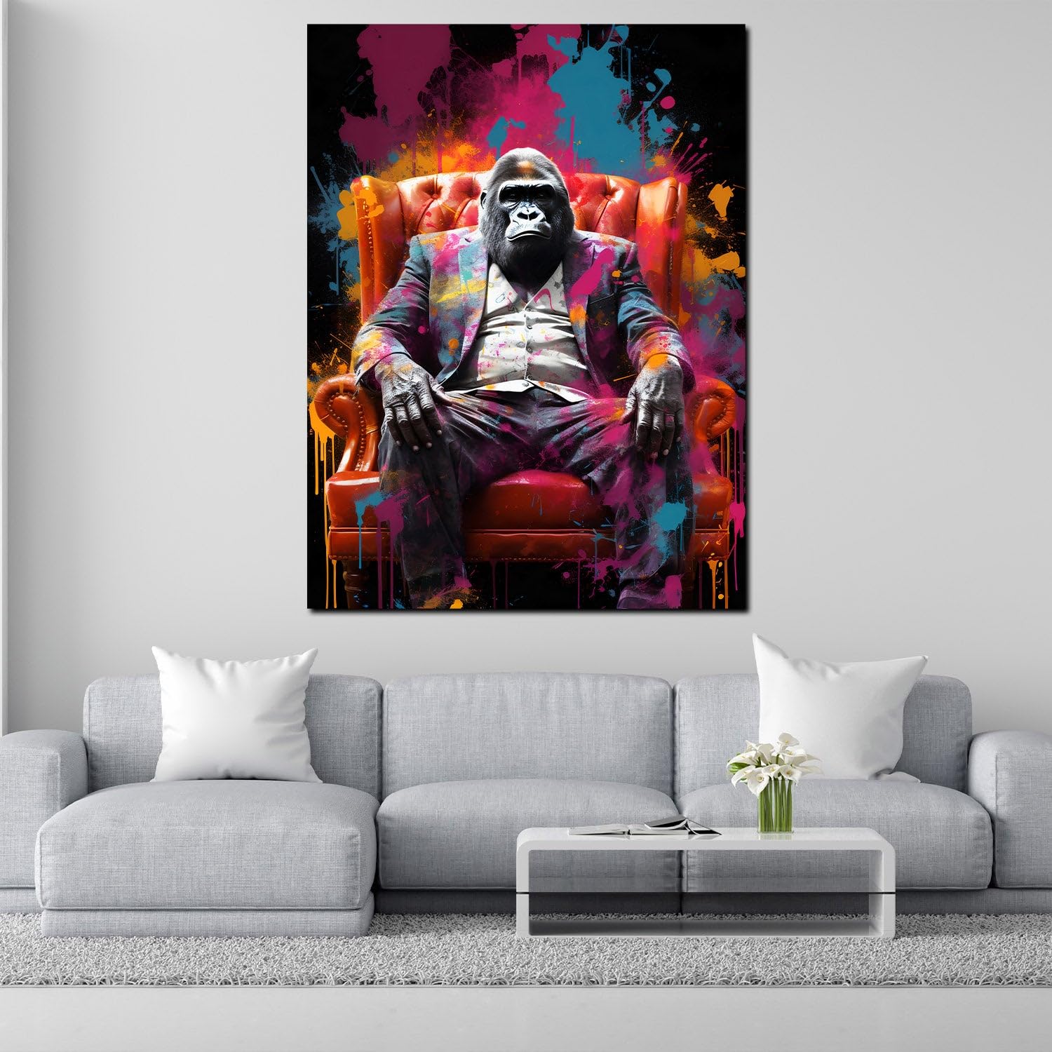 Quadro moderno stampa su tela gorilla in abito canvas Dimensione 30x40x2cm